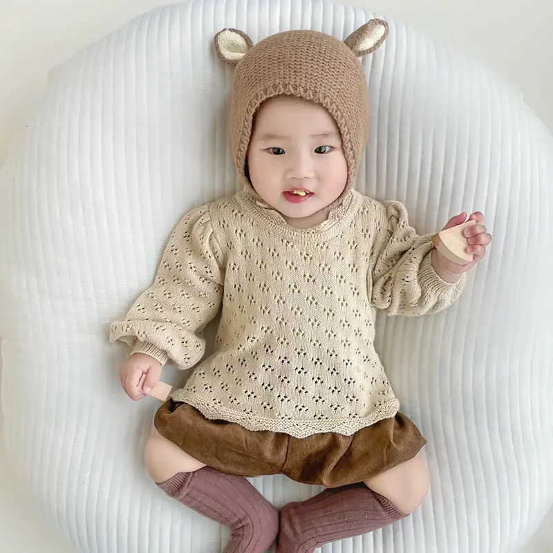 1-6Yrs Baby Girls Knit Sweater Cotton Long Sleeve Pullover Infant Toddler Fall Winter Top Clothes Hollowed Out Sweater Bottoming