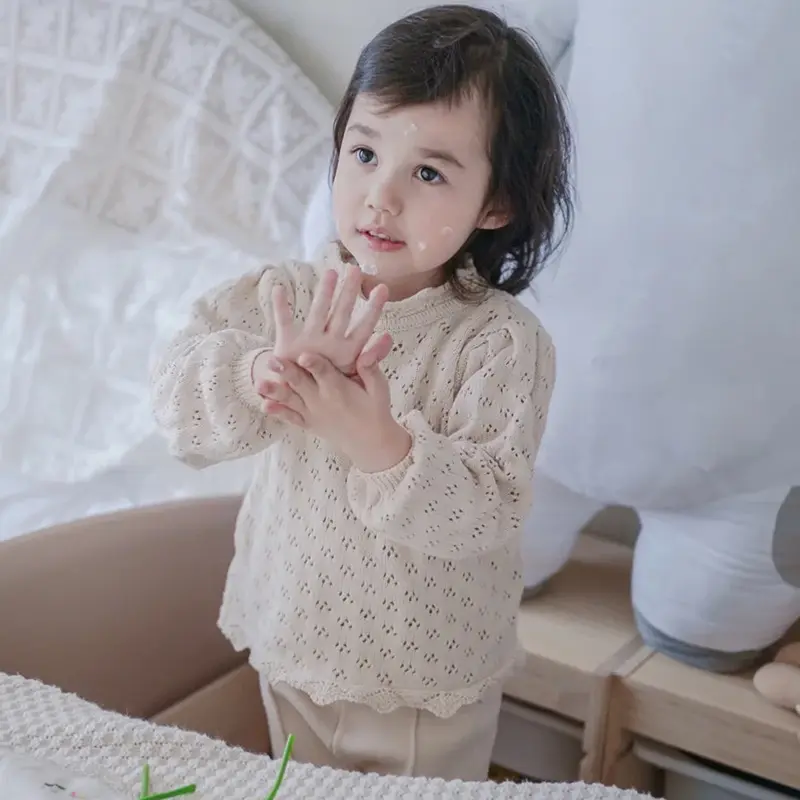 1-6Yrs Baby Girls Knit Sweater Cotton Long Sleeve Pullover Infant Toddler Fall Winter Top Clothes Hollowed Out Sweater Bottoming