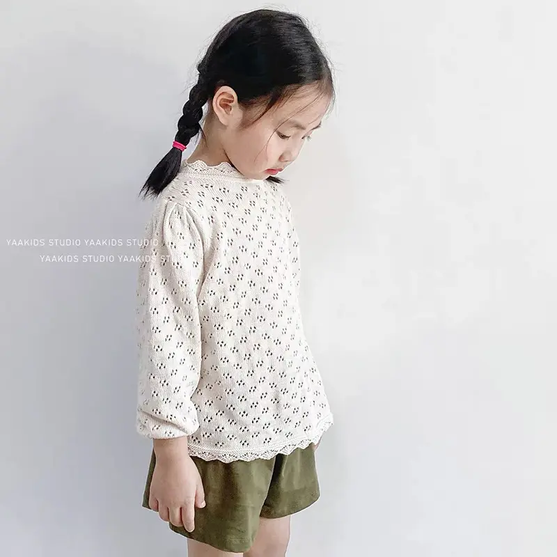 1-6Yrs Baby Girls Knit Sweater Cotton Long Sleeve Pullover Infant Toddler Fall Winter Top Clothes Hollowed Out Sweater Bottoming