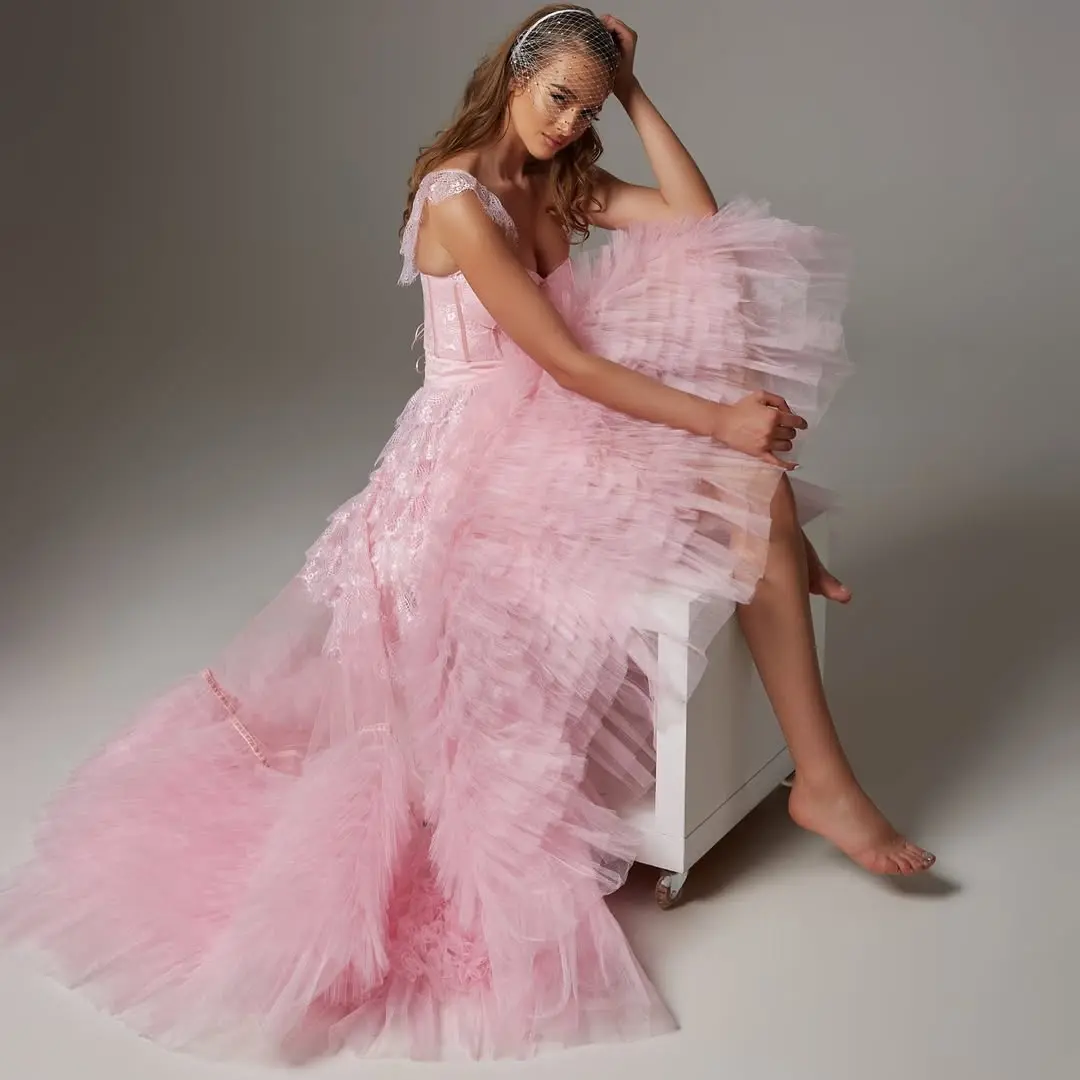 Tulle Skirt with Multiple Layers Pink Lace Trimmed High Waist A-Line Skirt for Party and Evening Wear Made of Soft 2025
