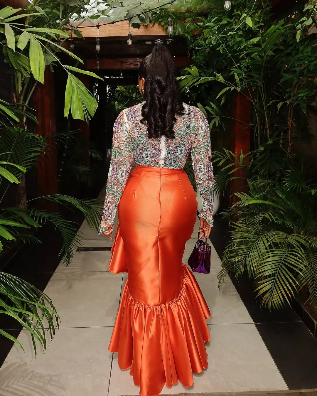 Women's High Waist Satin Skirt with Ruffle Layers Fashionable Orange Midi Skirt for Party and Evening Wear Stylish Design