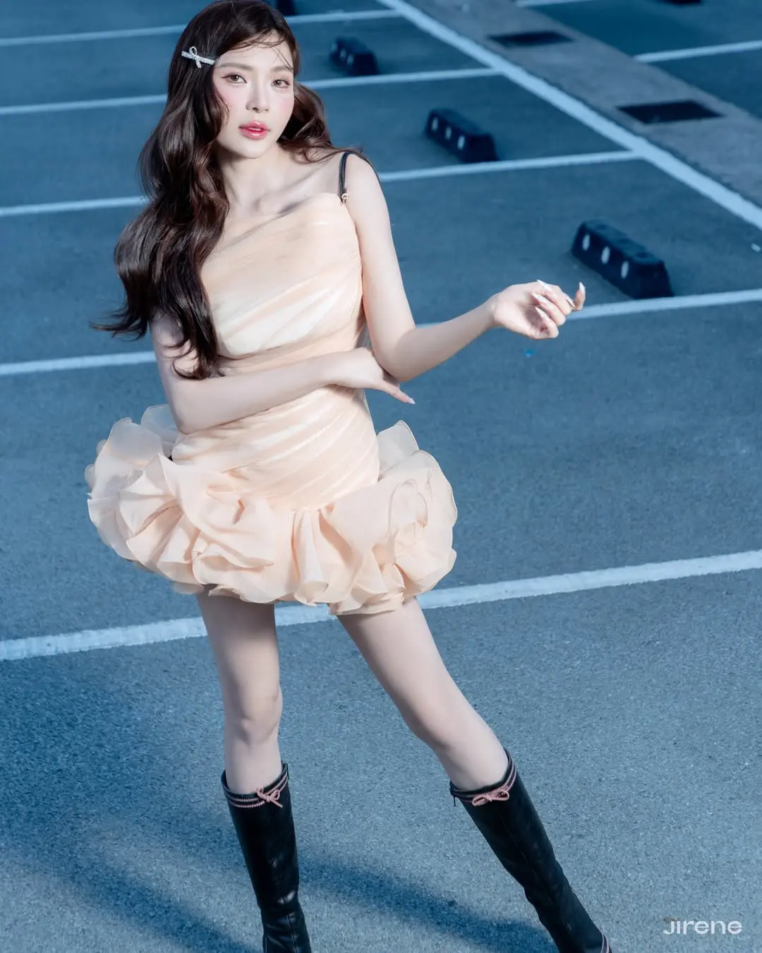 Peach Chiffon Ruffled Mini Dress for Women Fashionable Lightweight Summer Party Wear Casual Daily Outfit Trendy Style Perfect