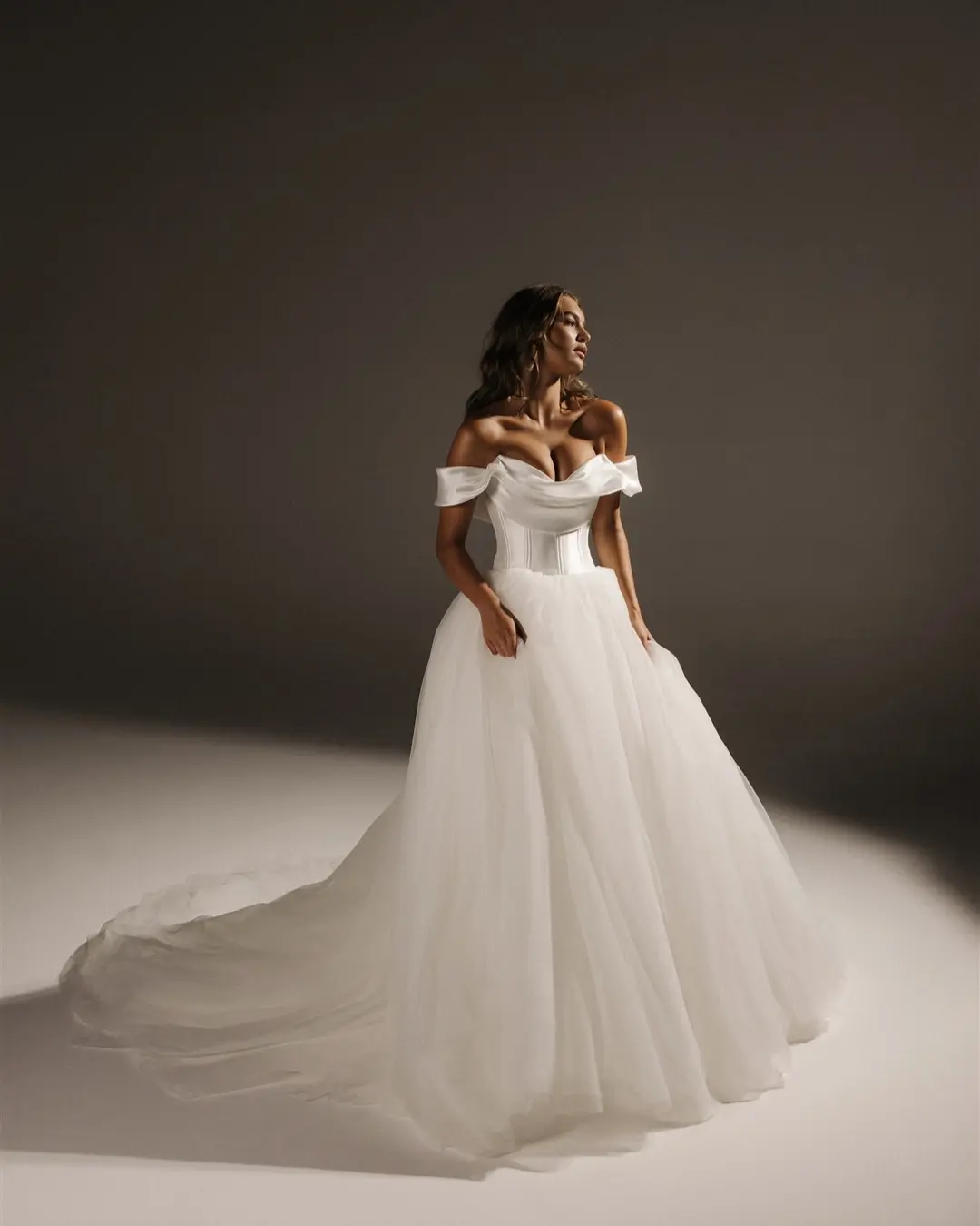 Women's Tulle Skirt High Waist A Line Long Skirt for Wedding Party White Tulle Fabric Skirt with Train for Bridal Dress