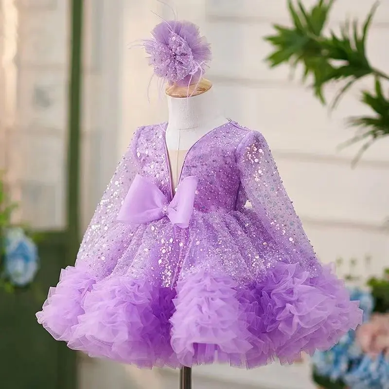 Princess Girls Sequined A Line Ball Gown Party Tutu Dresses Baby Kids Flower Girl Wedding Birthday Party Vestidos Children Cloth
