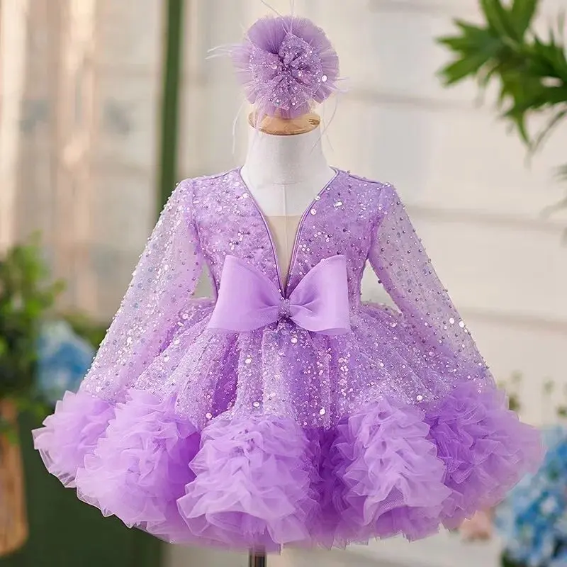 Princess Girls Sequined A Line Ball Gown Party Tutu Dresses Baby Kids Flower Girl Wedding Birthday Party Vestidos Children Cloth