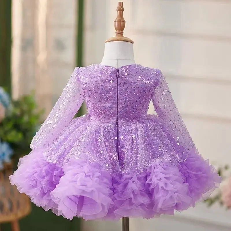Princess Girls Sequined A Line Ball Gown Party Tutu Dresses Baby Kids Flower Girl Wedding Birthday Party Vestidos Children Cloth