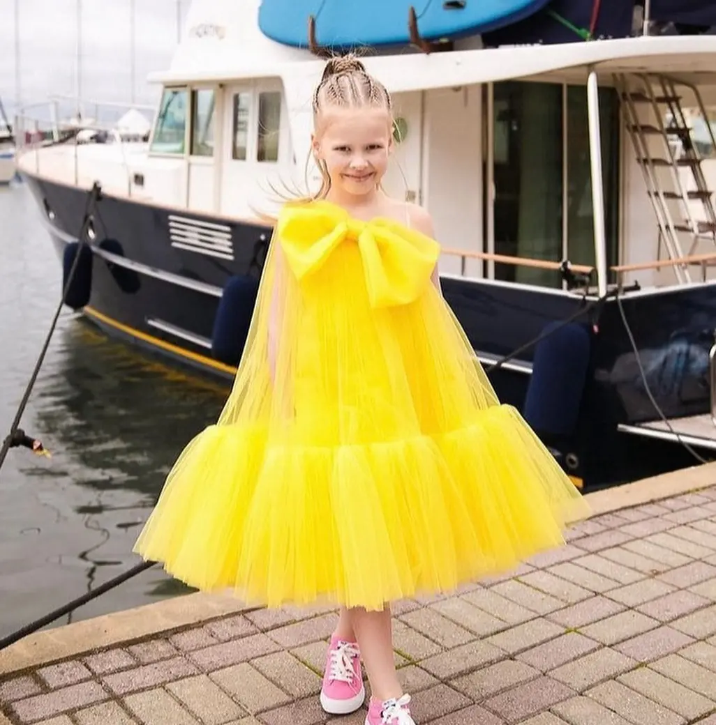 Fashion Baby Girl Princess Big Bow Tutu Dress One Shoulder Toddler Tea Length Child Tulle Vestido Bow Party Pageant Birthday Dre