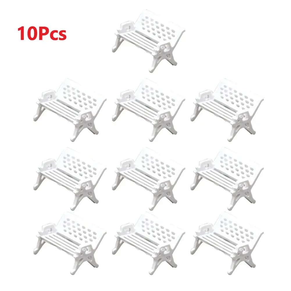 10pcs Garden Decor Dollhouse Ornament Scene Model Micro Landscapes Mini Bench Park Chair Figurines Miniature Stools Table 1:87