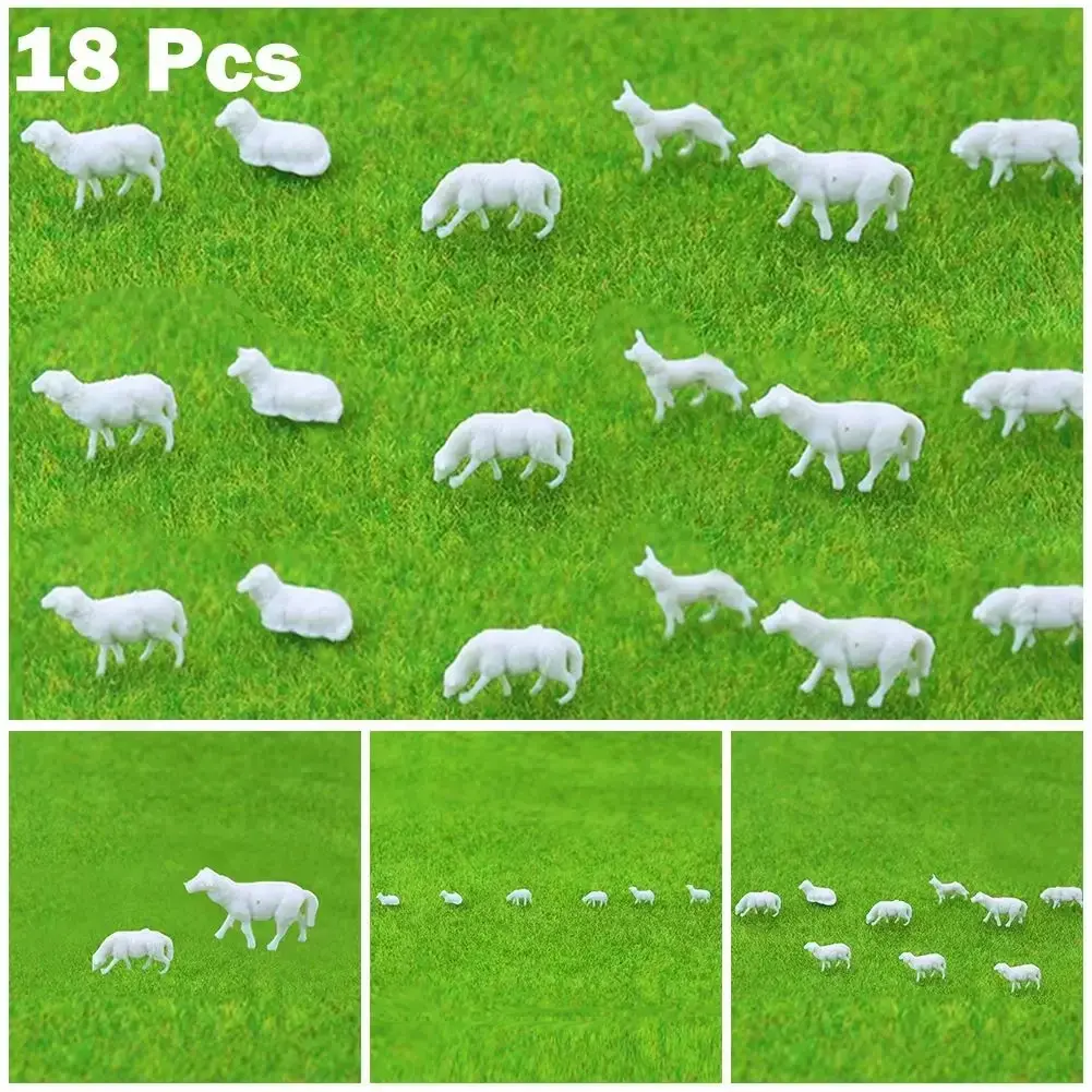 18Pcs Model Railway 1:87 HO Scale Painted Farm Sheep Animals Model 6 Styles Unpainted White Farm Animals Sheep Collie Dog