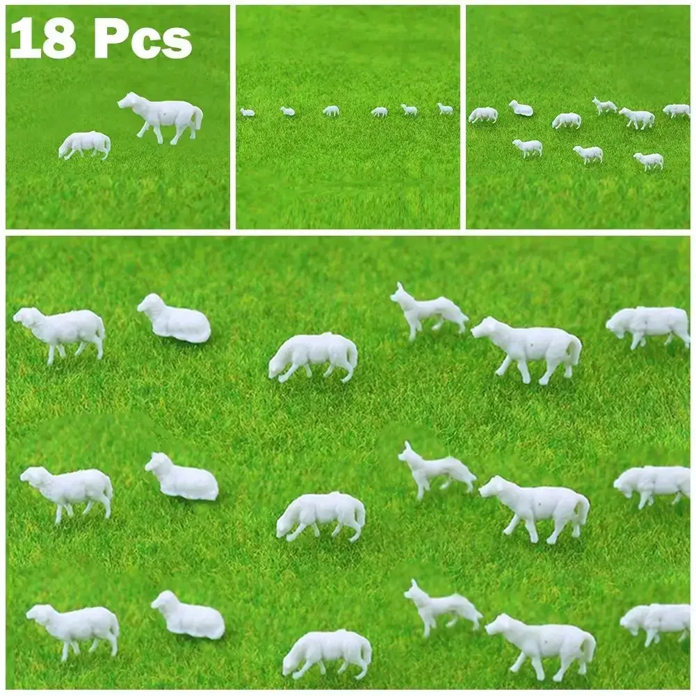 18Pcs Model Railway 1:87 HO Scale Painted Farm Sheep Animals Model 6 Styles Unpainted White Farm Animals Sheep Collie Dog
