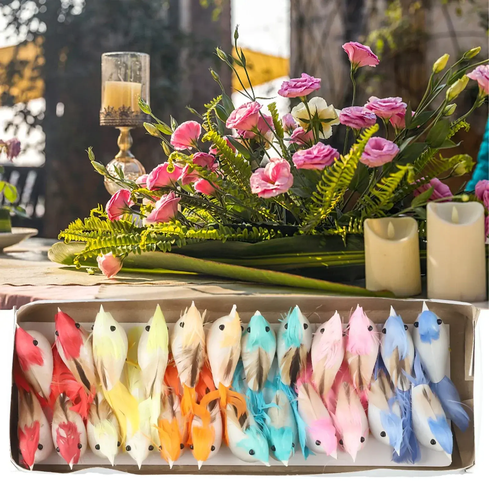 24pcs Creative Foam Feather Artificial Birds Simulation Bird Models Homes Outdoor Garden Ornament DIY Party Wedding Decoration