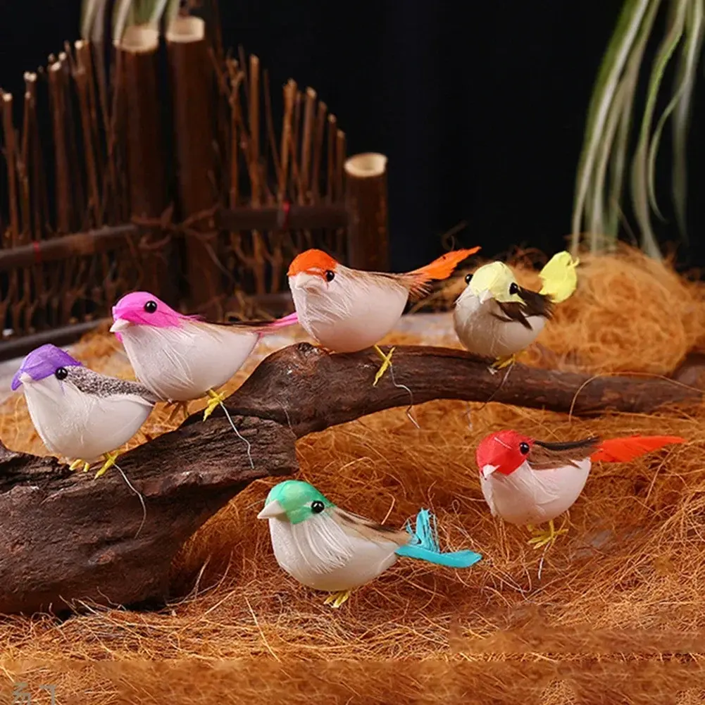 24pcs Creative Foam Feather Artificial Birds Simulation Bird Models Homes Outdoor Garden Ornament DIY Party Wedding Decoration
