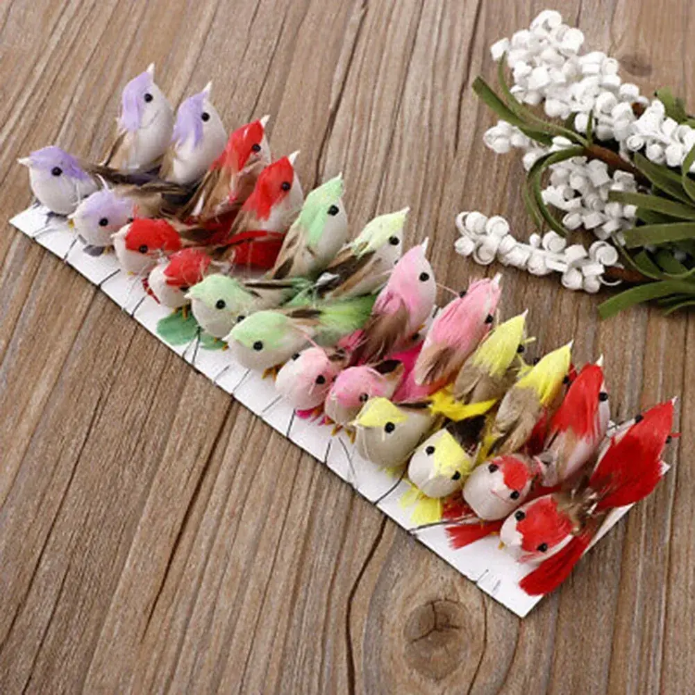 24pcs Creative Foam Feather Artificial Birds Simulation Bird Models Homes Outdoor Garden Ornament DIY Party Wedding Decoration