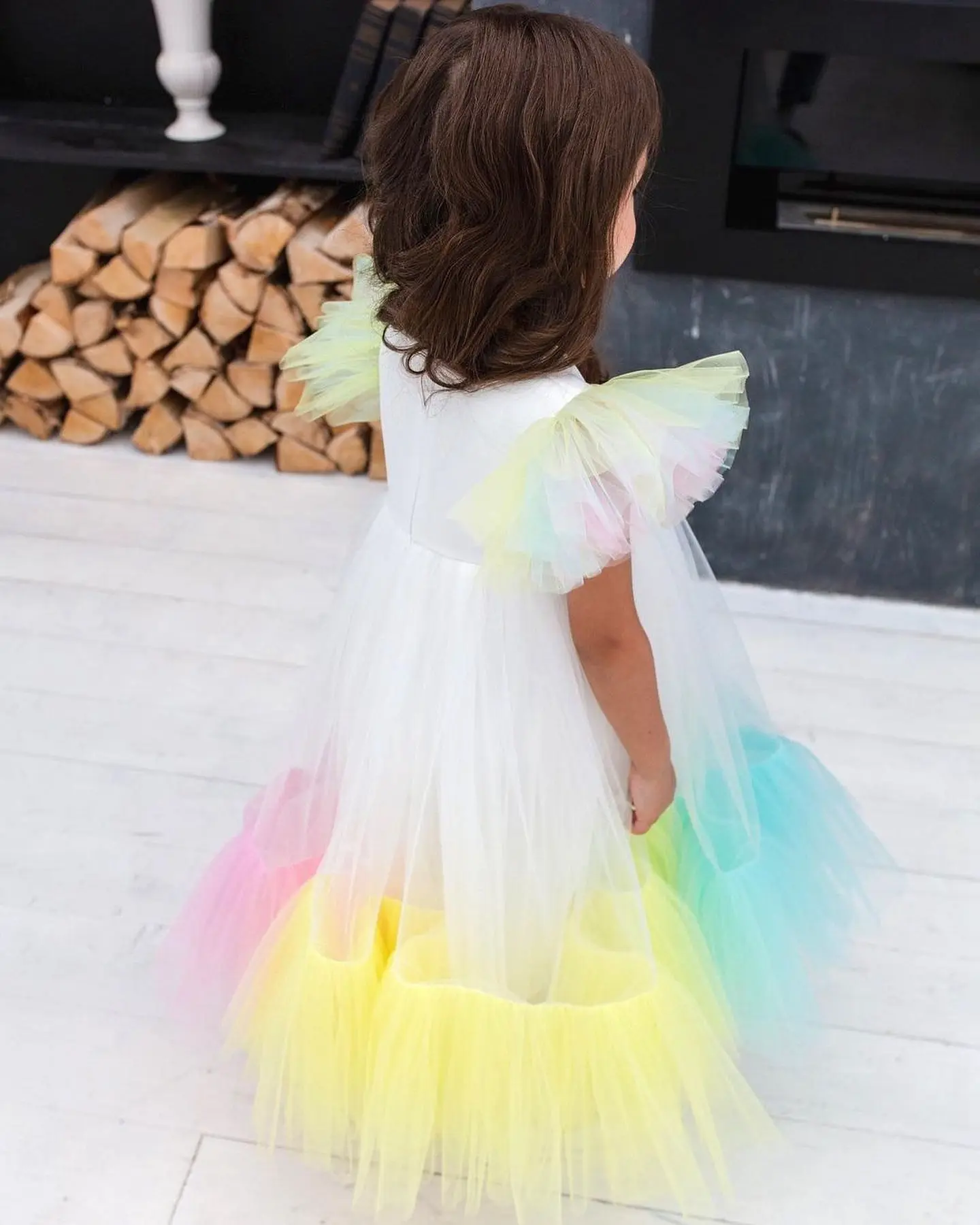 Cute Colorful Tulle Flower Girl Dress A-Line Girls Princess Wedding Dress Girls Long Puffy Simple First Communion Gown Dresses