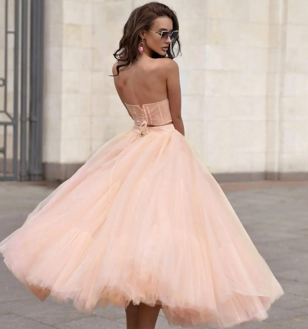 Peach Tulle Skirt with Layered Design for Women Fashionable A Line Midi Skirt for Party and Special Occasions Soft Tutu Skirt