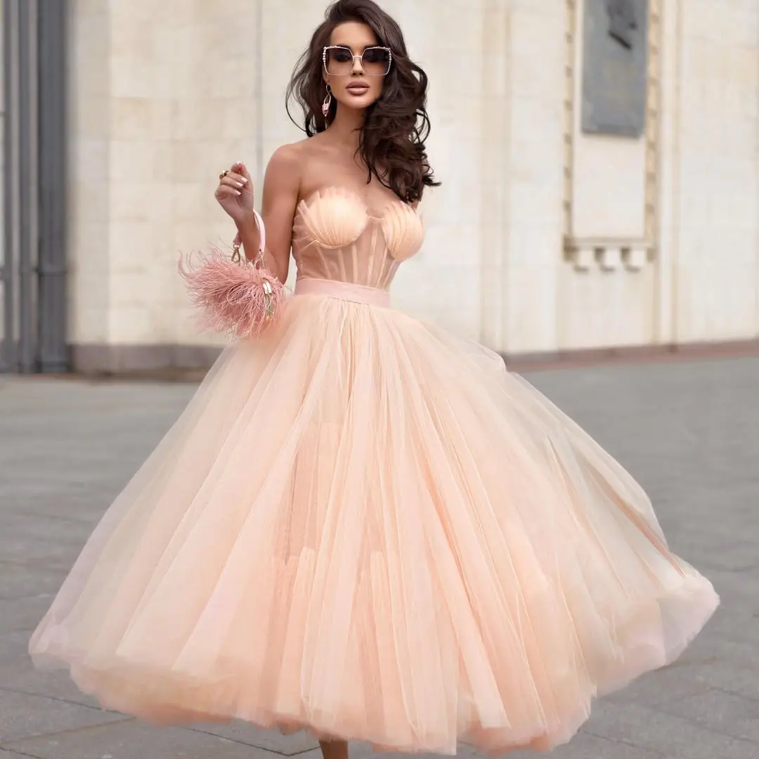 Peach Tulle Skirt with Layered Design for Women Fashionable A Line Midi Skirt for Party and Special Occasions Soft Tutu Skirt