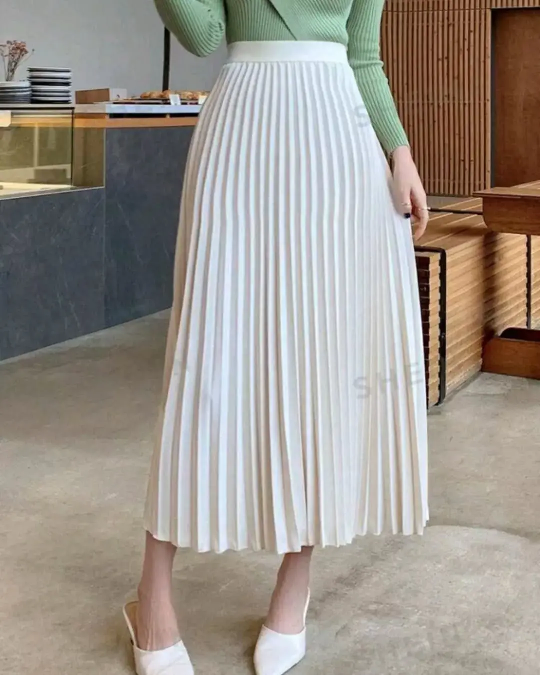 Elegant Beige Pleated Skirt High Waist Women Ankle Length Skirt Female Ladies High Quality Pleats Satin Women Skirt Saia Custom