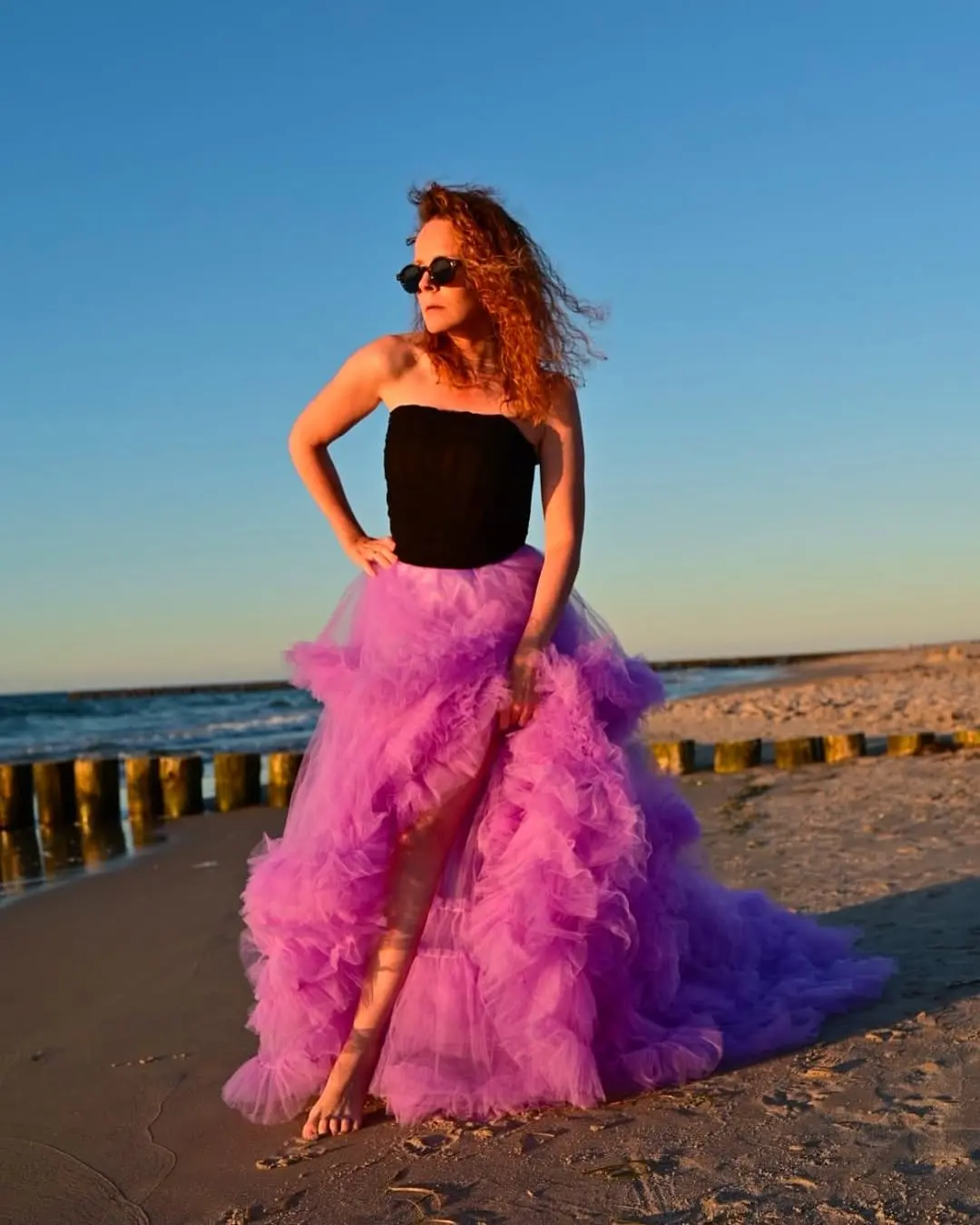 Pretty Hot Pink Ruffled Tulle Skirts Ruffles Women Layered Maxi Formal Prom Skirt Custom Made A Line Long Ruffle Party Skirts