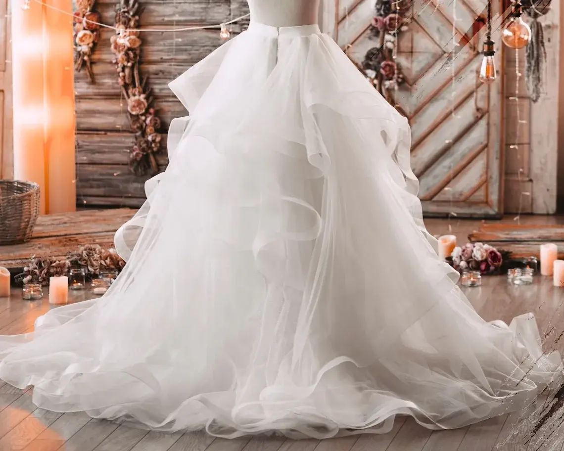 Elegant Glitter White Tulle Bridal Skirt Horsehair Style Ball Gown Ruffle Women's Custom-Made Prom Party Wear Wedding Skirt
