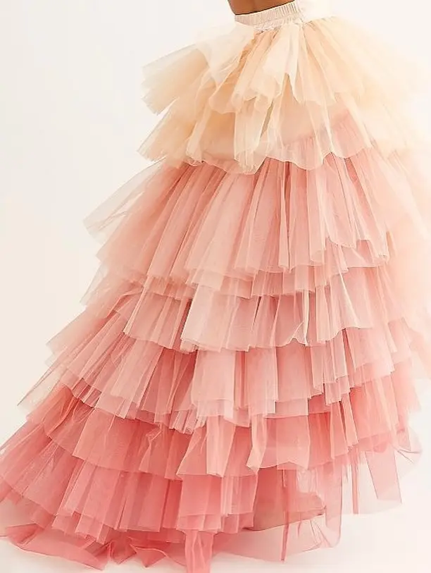 Pretty Colorful Tiered Ruffles Tulle Skirts Elastic Waist Summer Girls Skirt Custom Made Women Tutu Long Skirts Real Image
