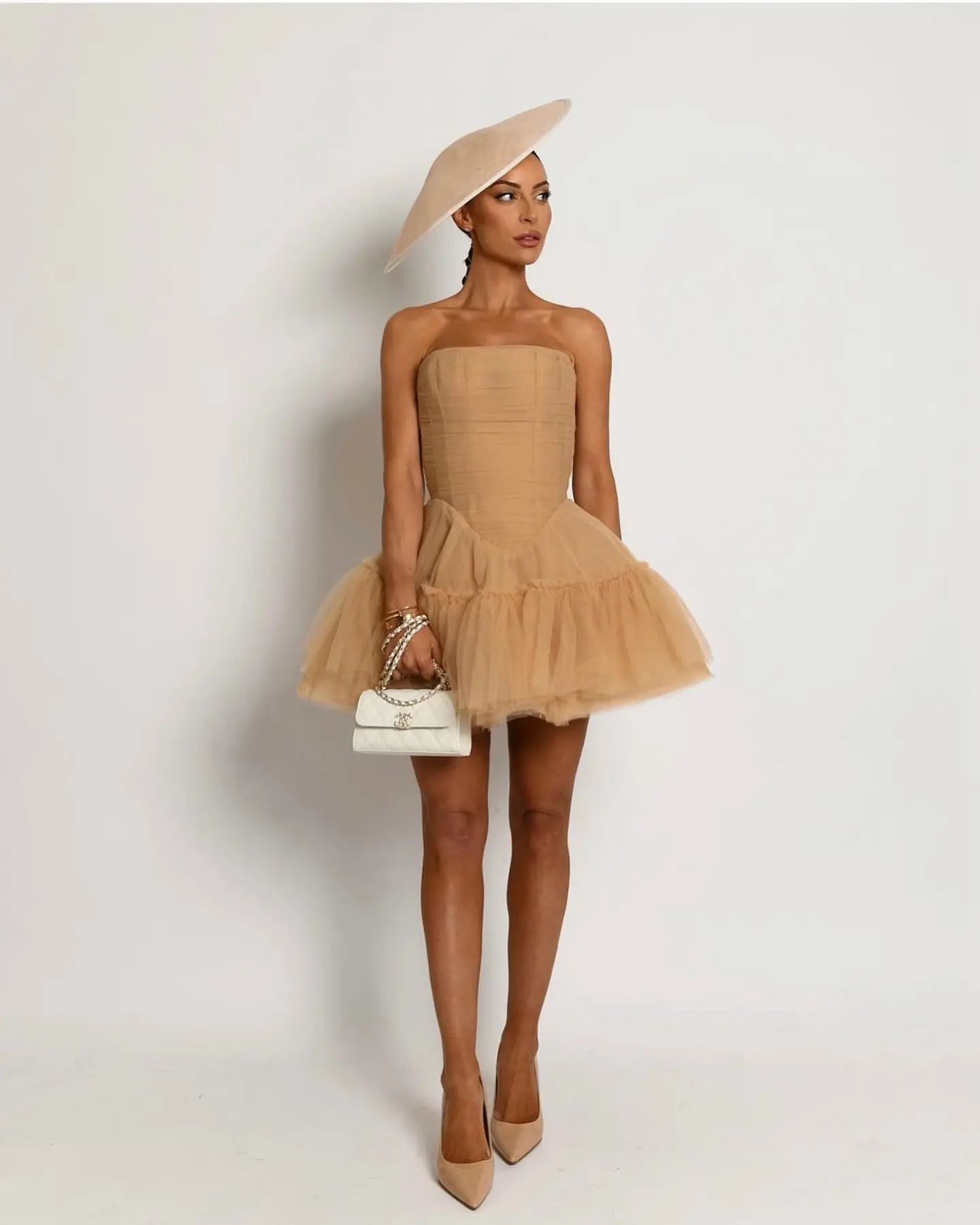 Simple Summer Strapless Short Wedding Dresses khaki Tulle Mini Corset Back Bridal Gowns Sleeveless Birthday Dress For Women