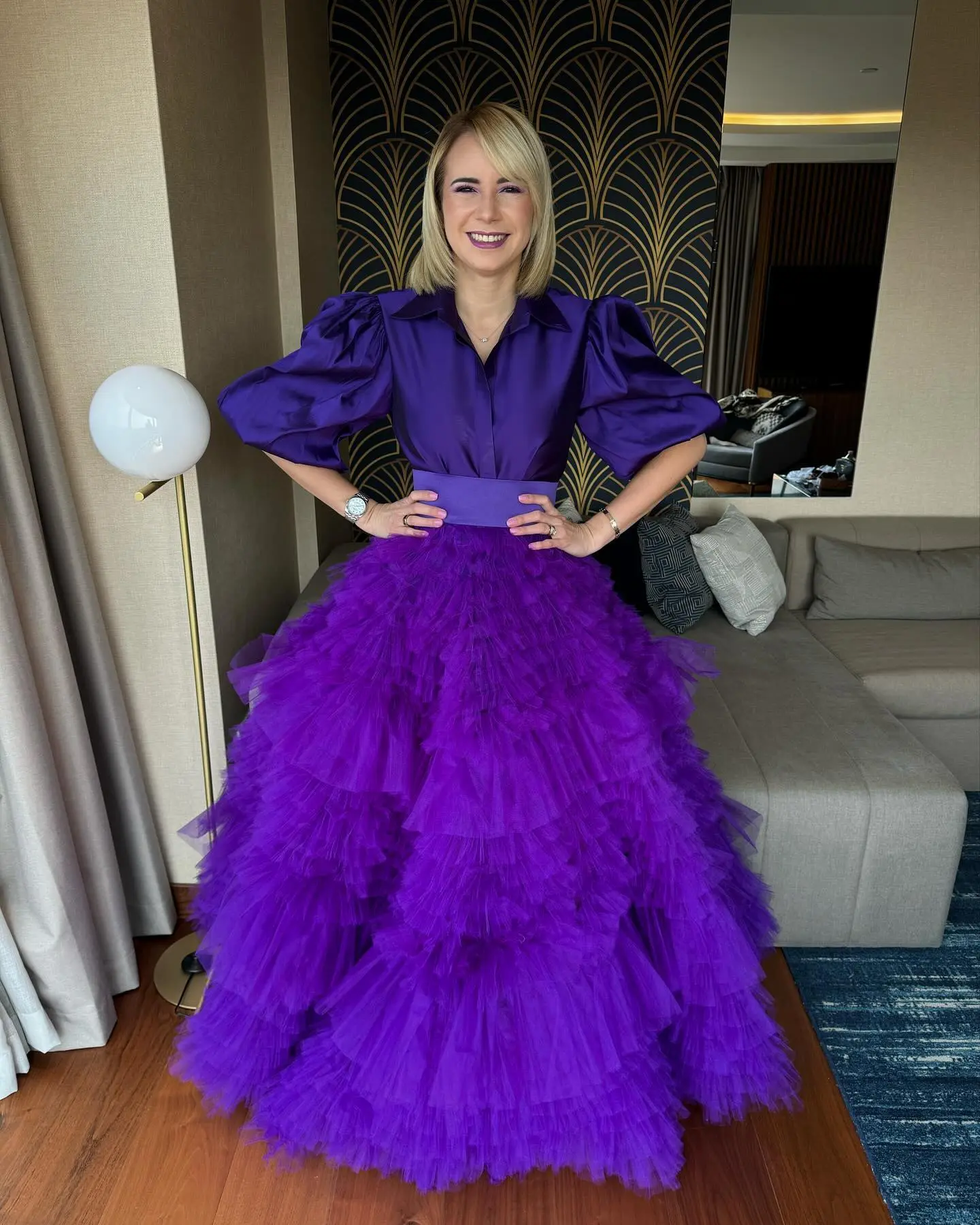 Dreamlike Purple Elastic Waist Layered Tulle Long Skirts To Party Puffy Volume Tutu Tulle Bridal Wedding Skirt Women Maxi Skirt
