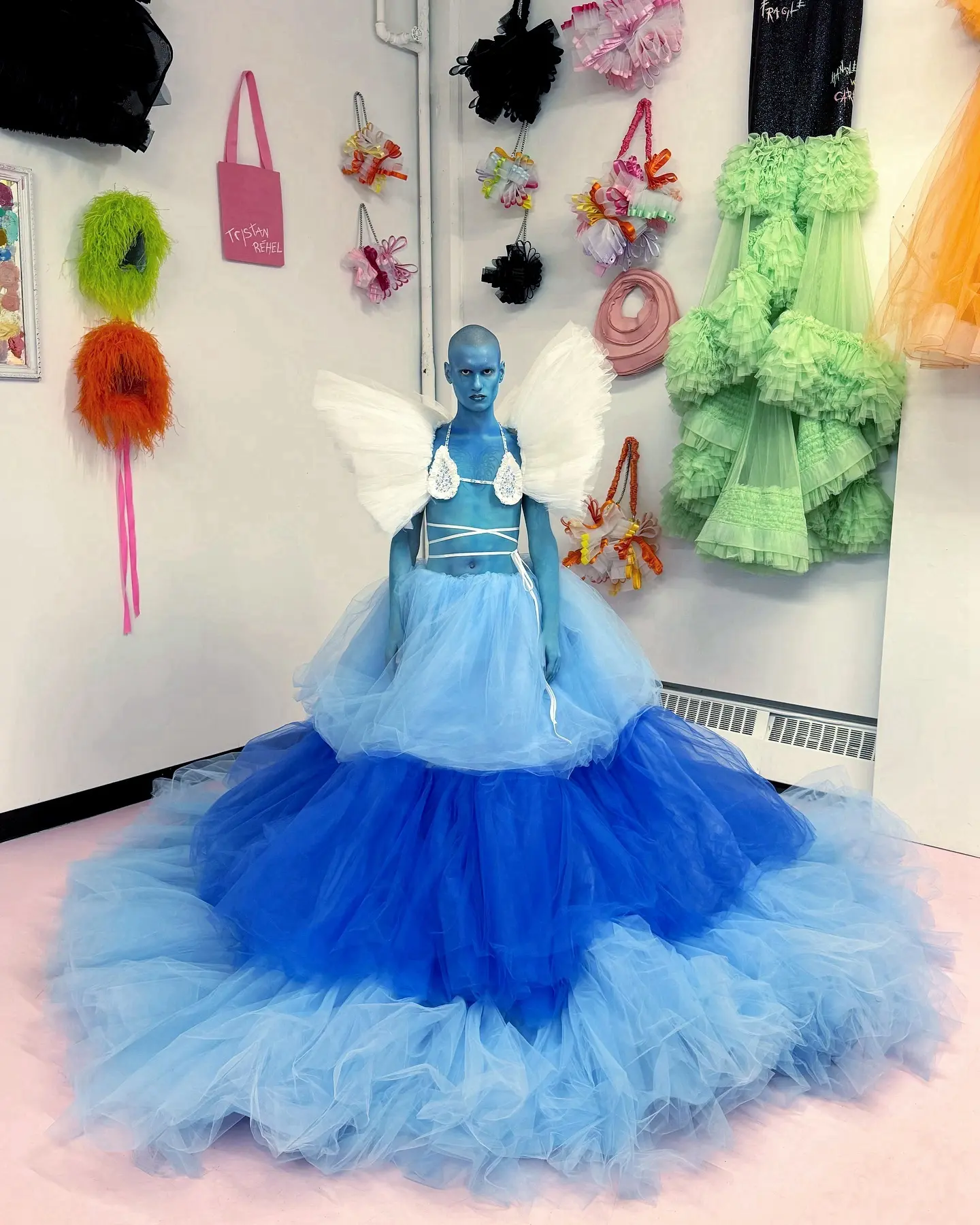 Custom Blue Mix-Color Ruffled Tulle Maxi Skirts Women's Extra Puffy Tiered Ruffle Long Formal Skirt Tutu Cake Party Skirt Real