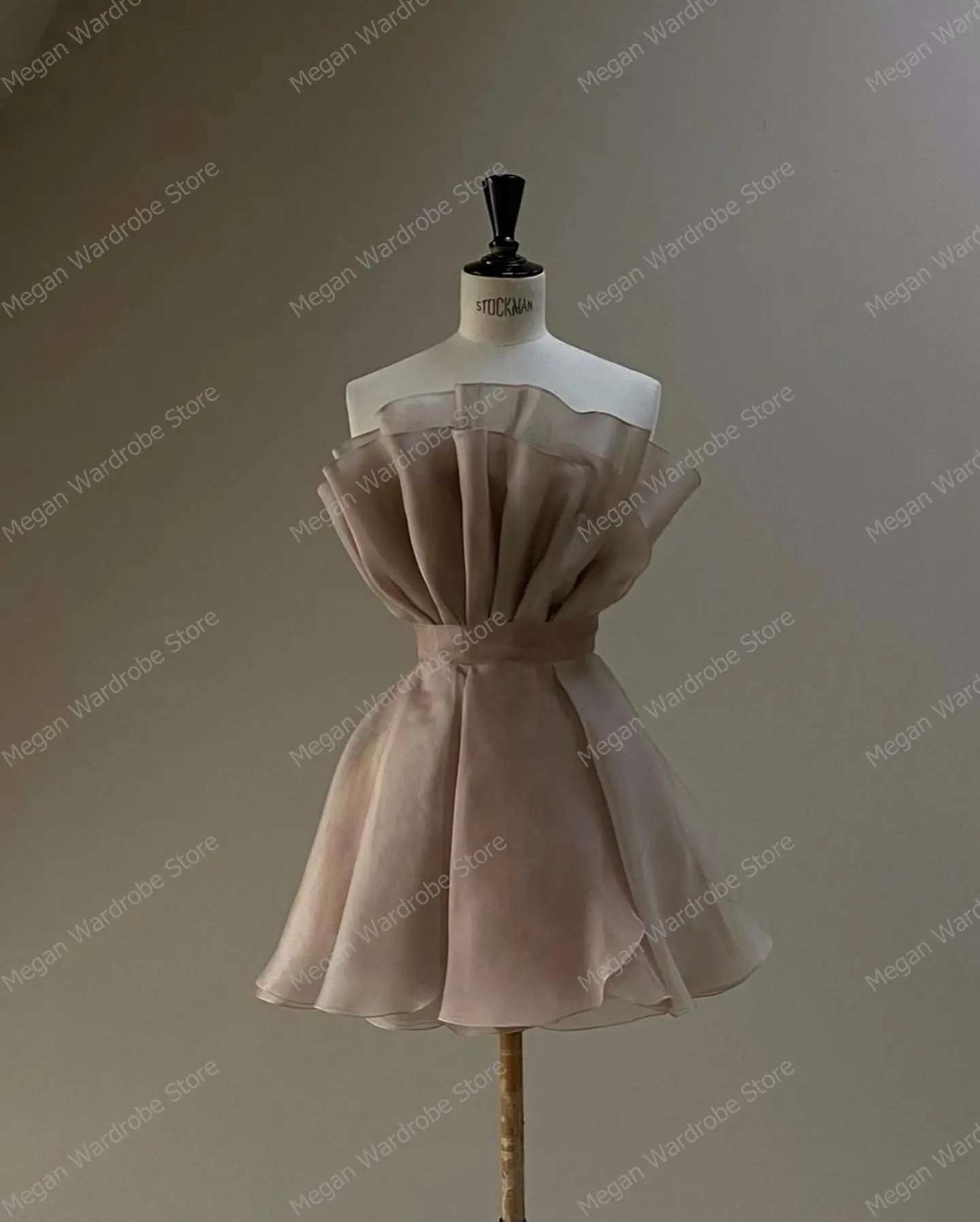 Simple Khaki Strapless Short Soft Tulle Gowns Designs Ruffled Draped Chiffon Dresses Women Sheer Illusion Brial Dress Real Photo