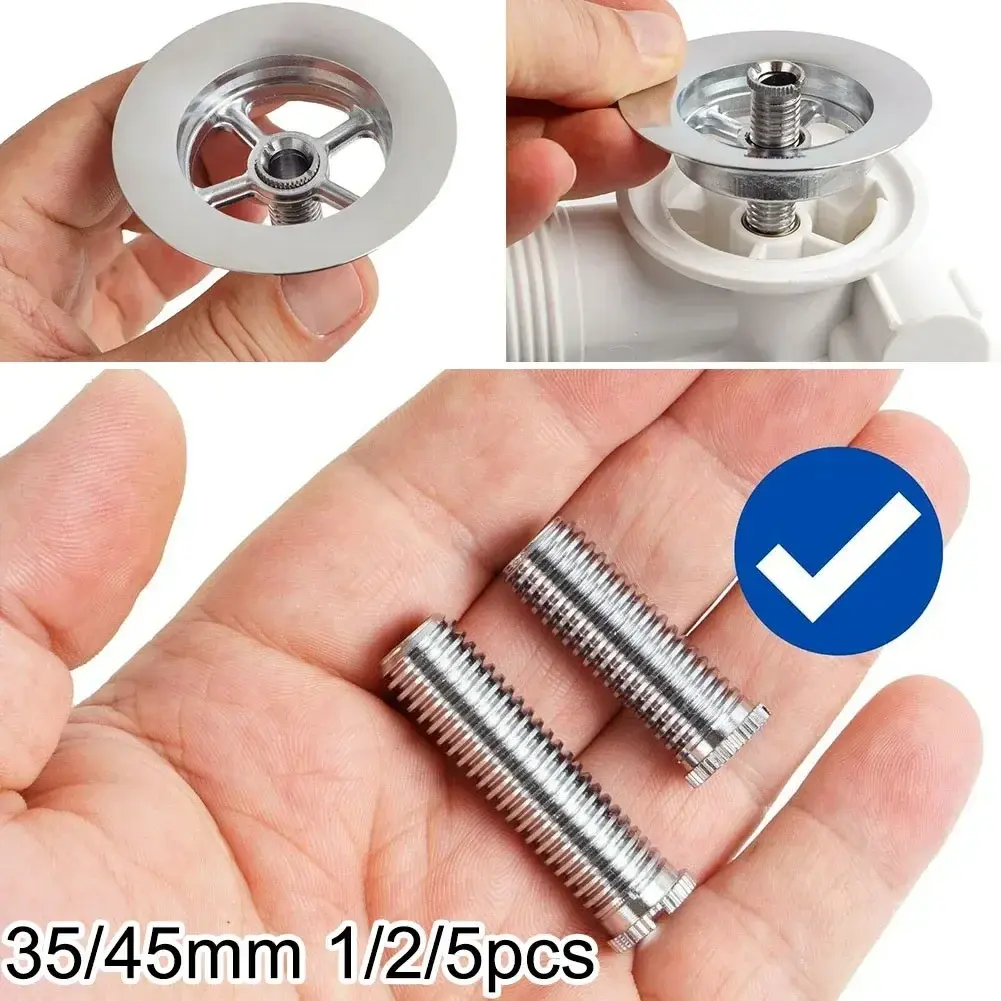 Sink Strainer Screws Plug Screw Bolt 1/2/5pcs 35/45mm Stainless Steel Waste Threaded Screw Connector Kitchen Fixture Parts
