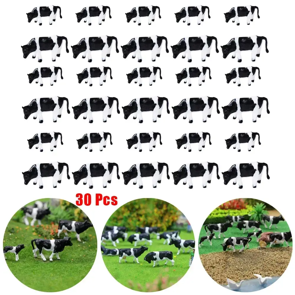 30Pcs HO Scale Painted Farm Animals Cows 8 Different Poses Model Railway 1:87 Scale Model Animals P8714 Model Building Kit