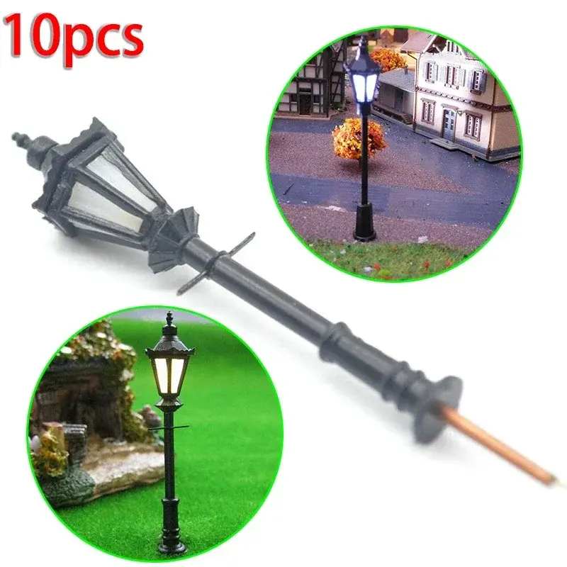 10Pcs Model Street Lights Scale 1:75 Railway 3V LED Lamppost Patio Wall Lamp Scenery Decoration Architecture Building Layout