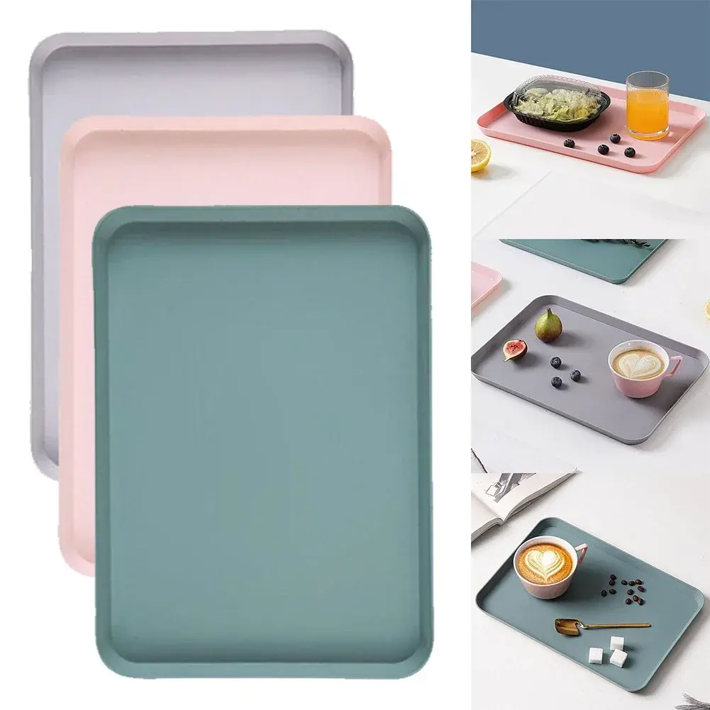 Kitchen Dining Bar Heat-Resistant Trays Plate Dinner Plate Flat Fruit Tray PP Tea Tray Makeup Item Serving Dishes Convenient