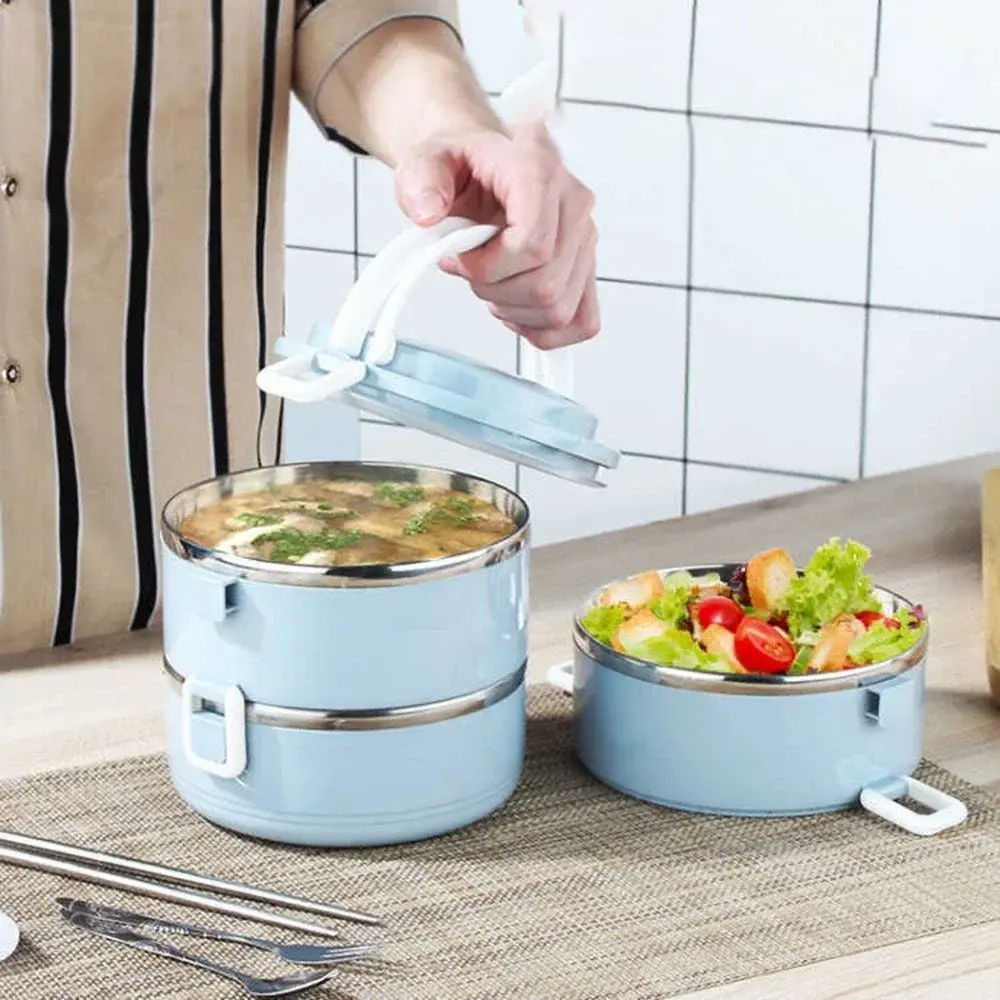 Stainless Steel Lunch Box Multi-Layer Insulation Lunch Box Thermal Food Container Blue Green Bento Box Leak-proof Container