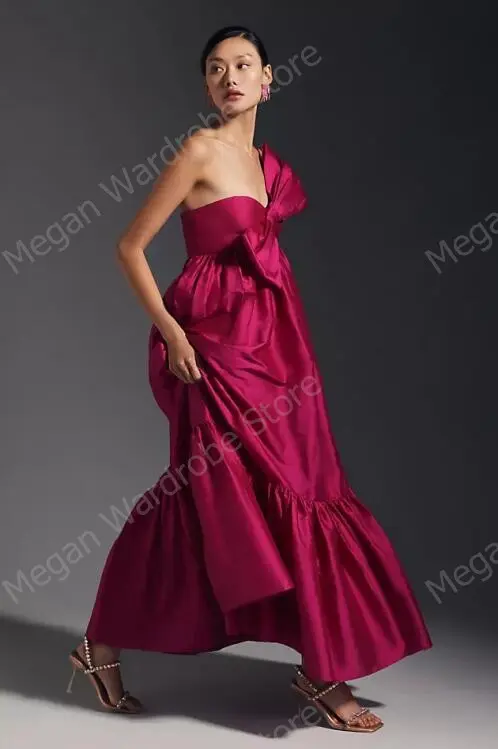 Women Ruff Sundress Elegant Casual Party Beach Vintage Bow One Shoulder Long Dress Summer Solid Bohemian Oversized Vestidos Robe