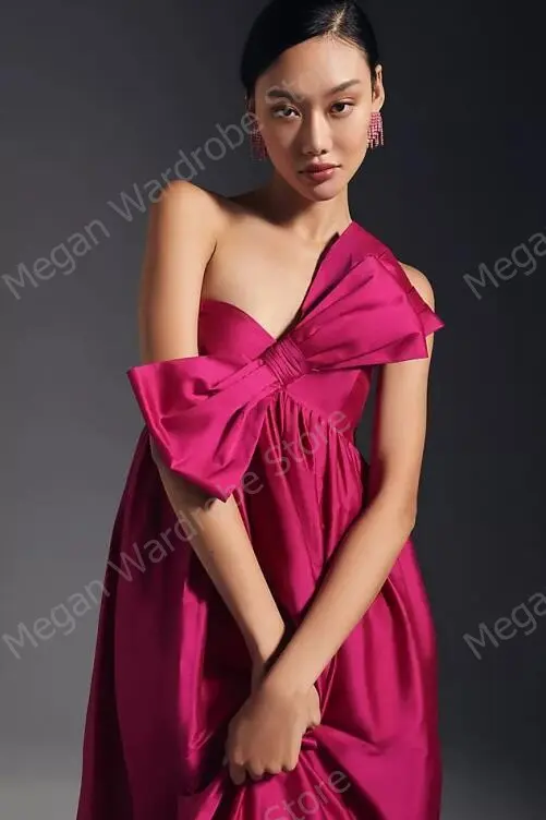 Women Ruff Sundress Elegant Casual Party Beach Vintage Bow One Shoulder Long Dress Summer Solid Bohemian Oversized Vestidos Robe