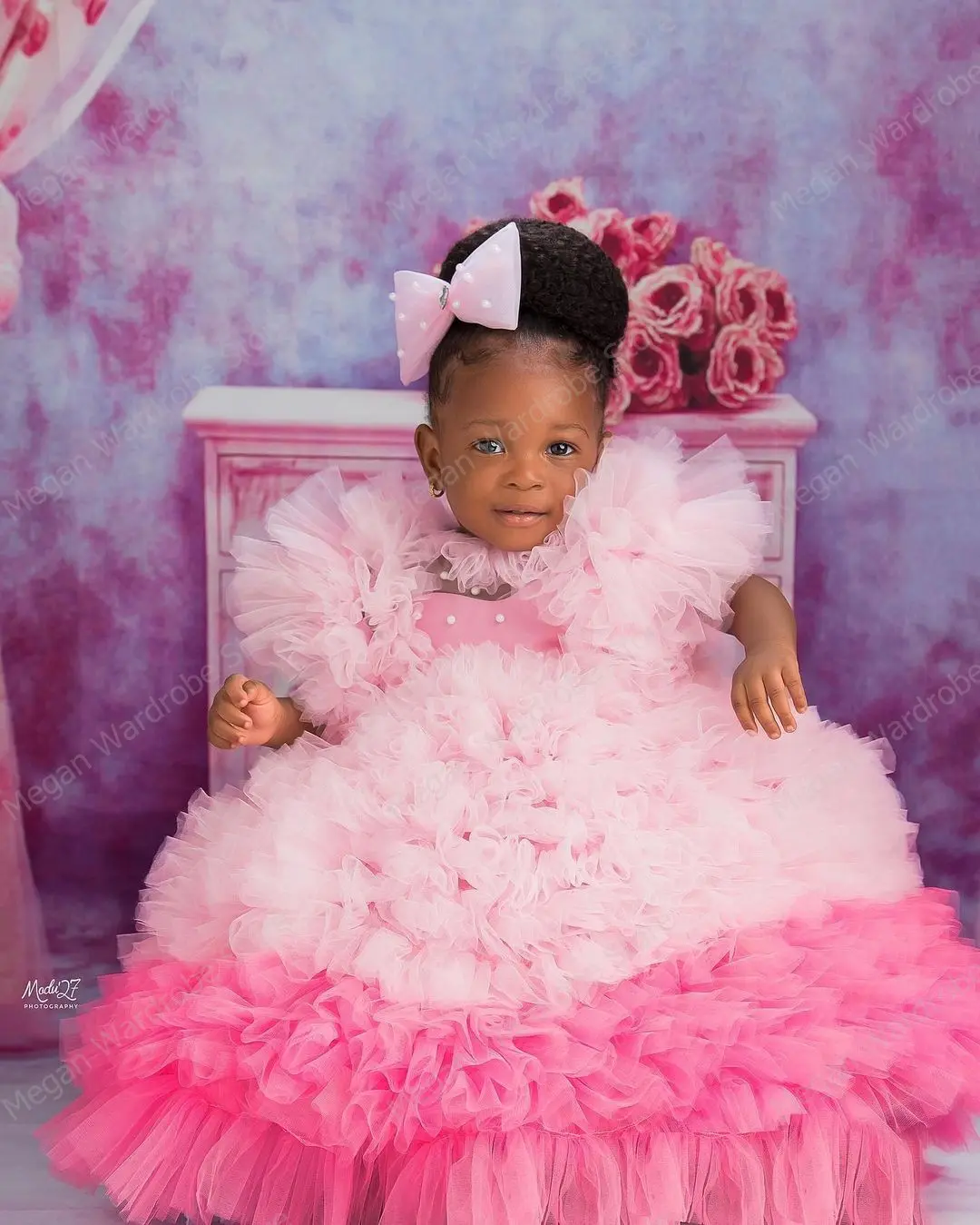 Sweety Pink Mix-Color Lush Tutu Flower Kids Gown Fluffy Pleated Ruffled Tulle Girls Dresses Long Birthday Party Dress Baby Girl