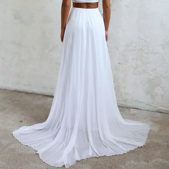 White Long Skirts A-line Floor Length With Train Elegant Women Formal Wear Special Occasion Sizes Available Long Skirts