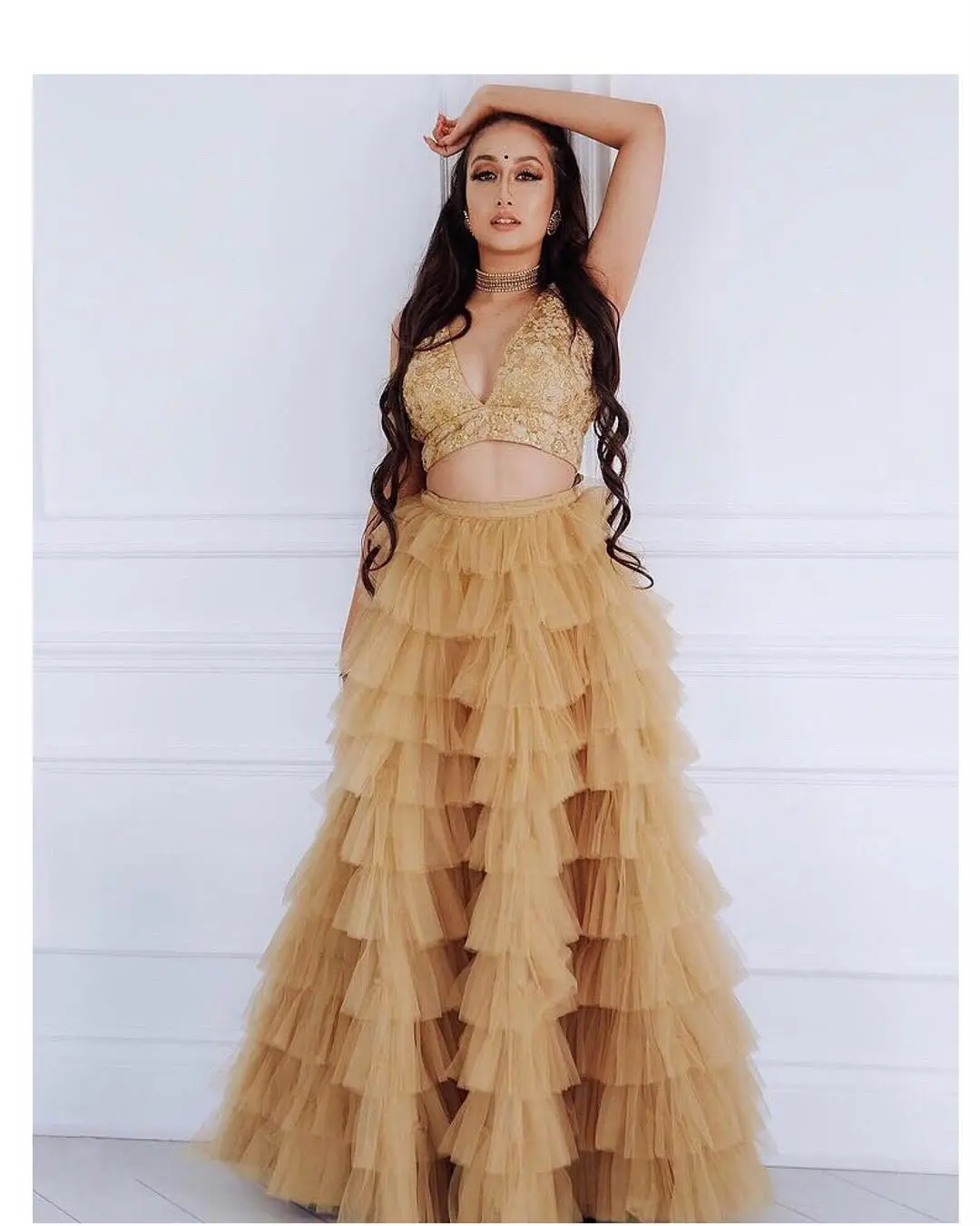Champagne Tulle Ruffle Maxi Skirt Women's High Waist Layered Tutu Skirt Elegant Party Skirt for Women Fashionable Skirt Made