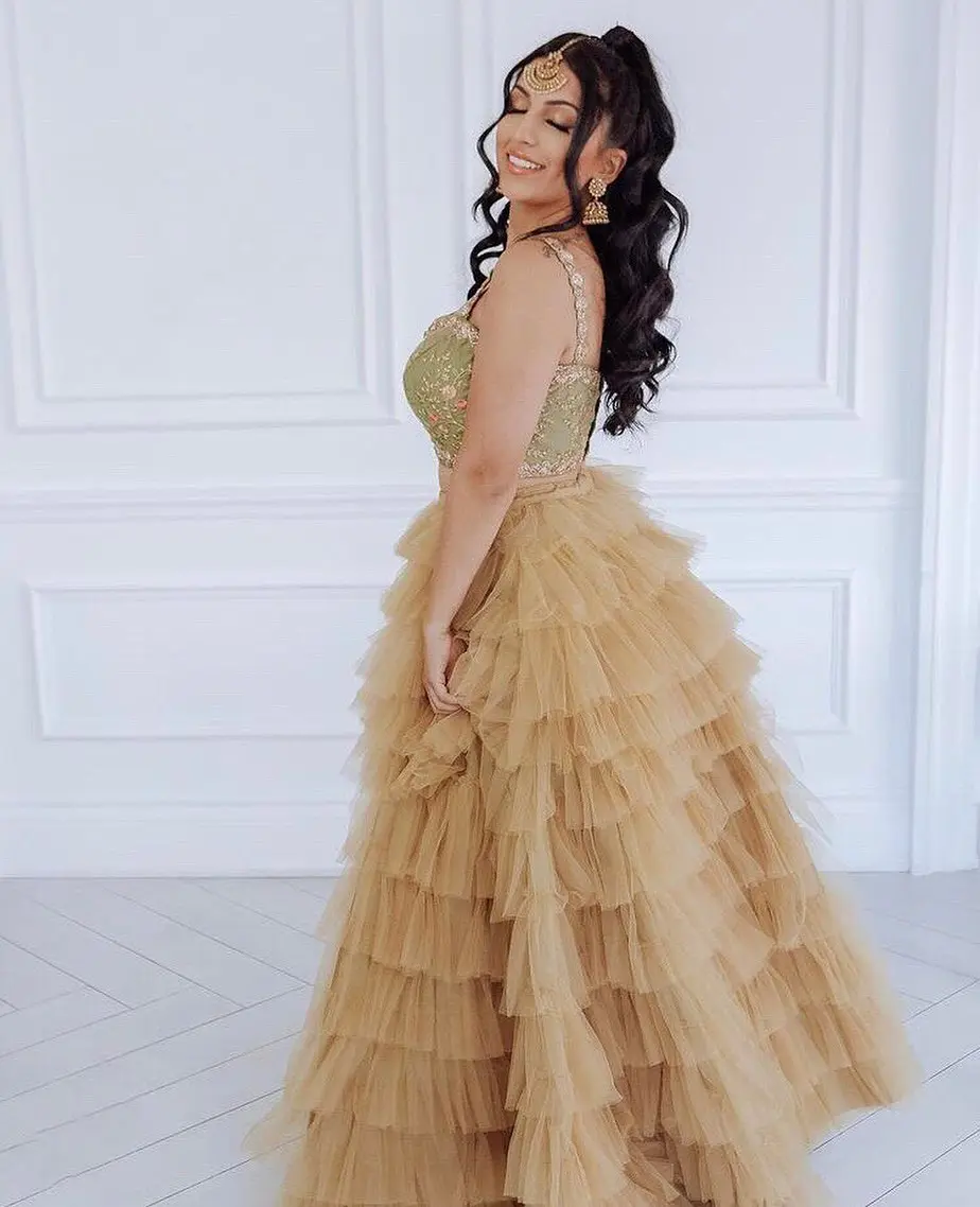 Champagne Tulle Ruffle Maxi Skirt Women's High Waist Layered Tutu Skirt Elegant Party Skirt for Women Fashionable Skirt Made