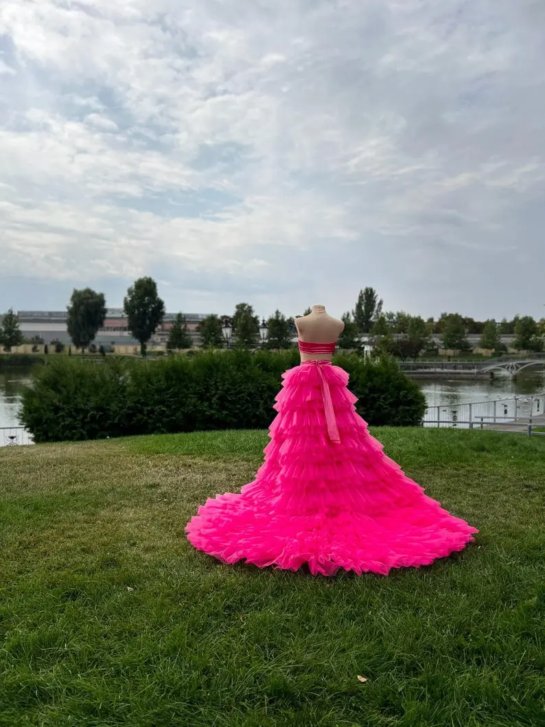 Women's Pink Tulle Layered Skirt High Waist A-line Midi Skirt for Party and Evening Wear Bridal Wedding Skirts Prom Skirt 2025