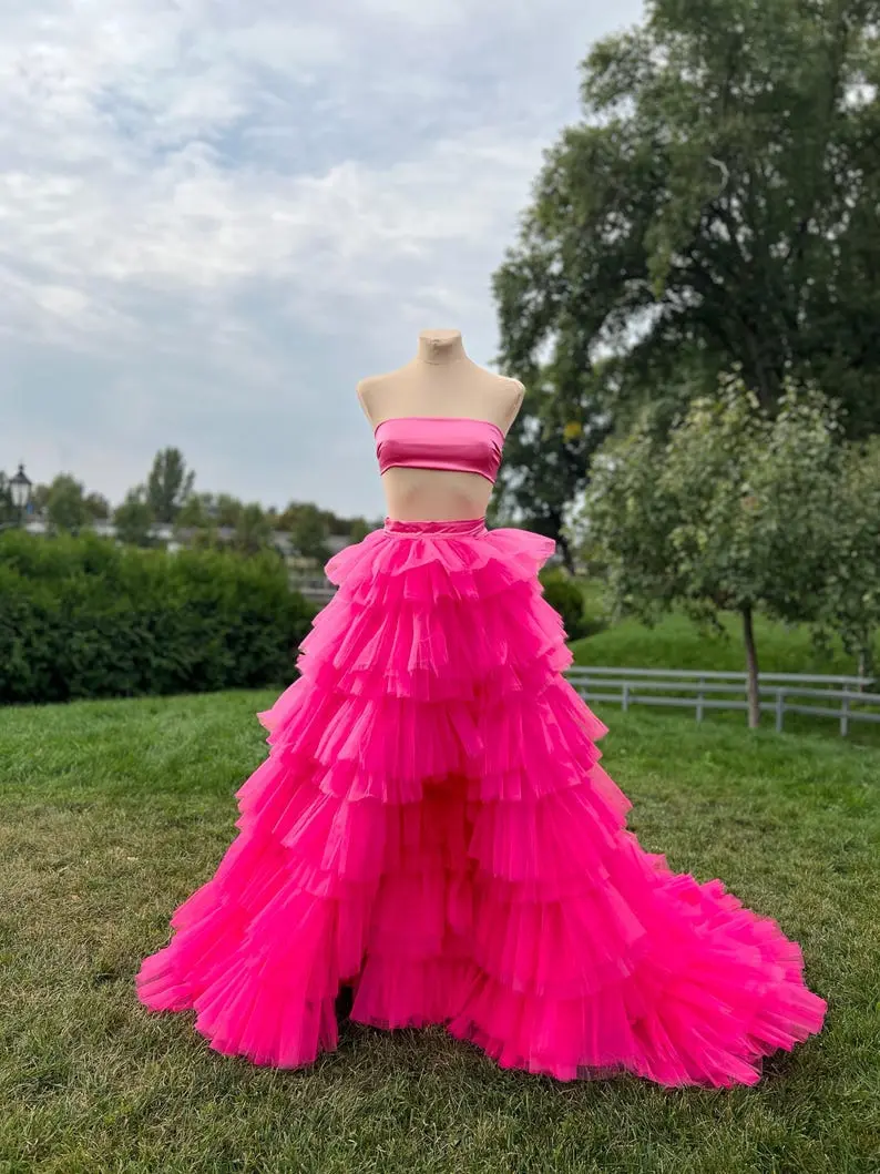 Women's Pink Tulle Layered Skirt High Waist A-line Midi Skirt for Party and Evening Wear Bridal Wedding Skirts Prom Skirt 2025