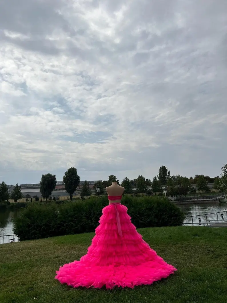 Women's Pink Tulle Layered Skirt High Waist A-line Midi Skirt for Party and Evening Wear Bridal Wedding Skirts Prom Skirt 2025