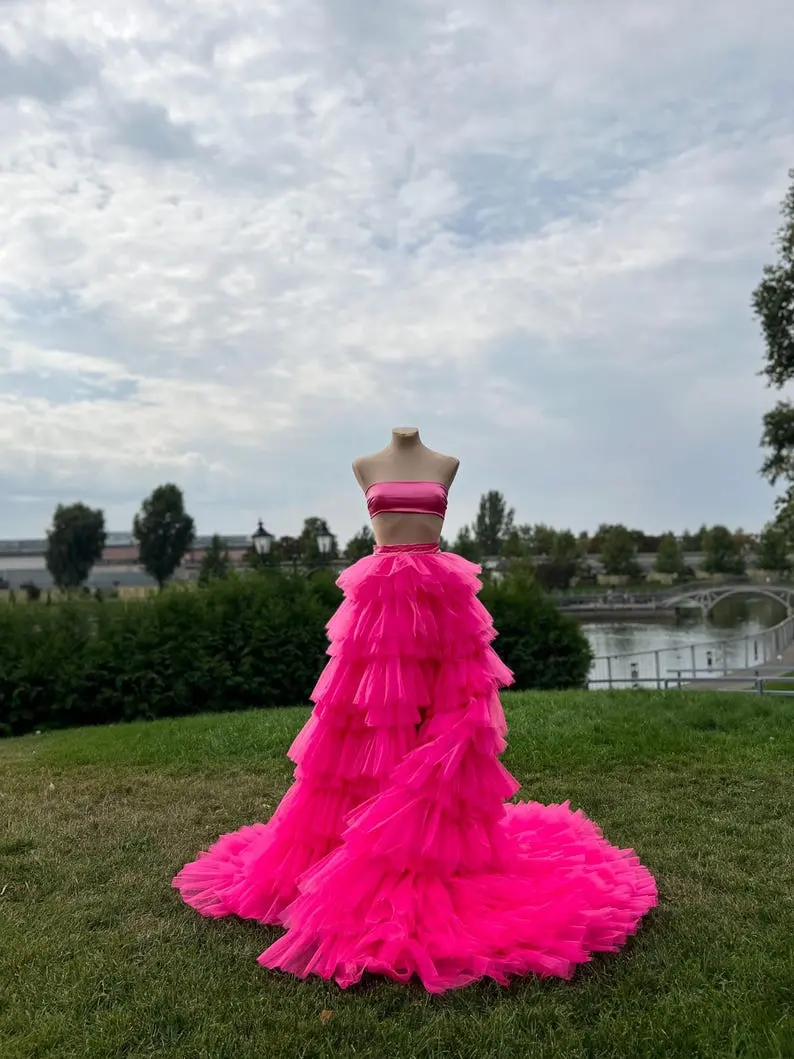 Women's Pink Tulle Layered Skirt High Waist A-line Midi Skirt for Party and Evening Wear Bridal Wedding Skirts Prom Skirt 2025