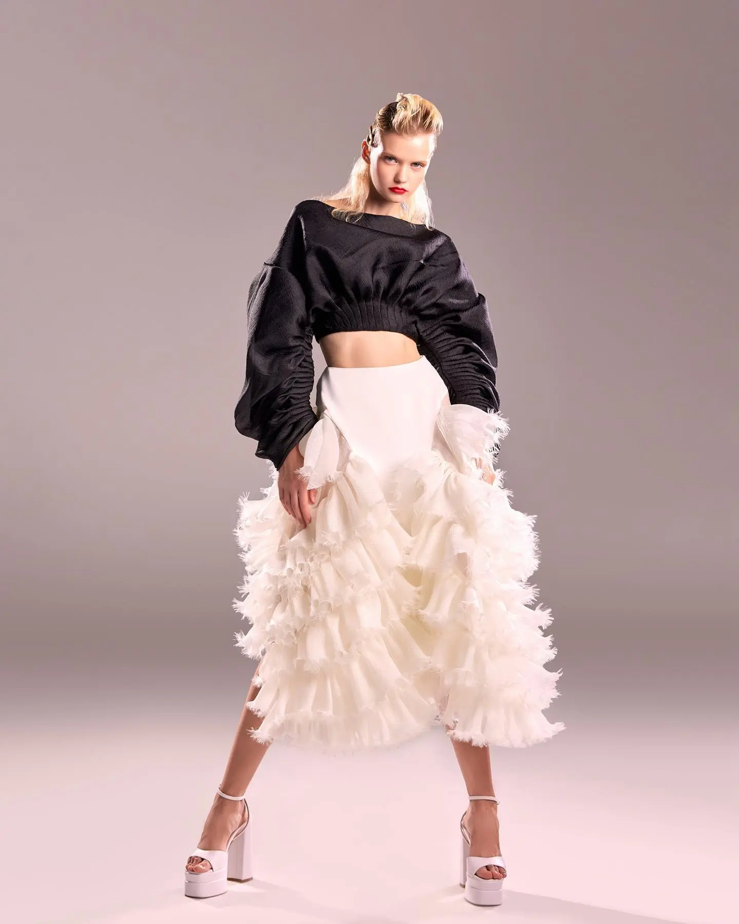 White Irregular Tassel Skirt For Women A-line High Elastic Waist Layers Skirts Ladies Luxury Ruffled Tiered Party Skirts 2024