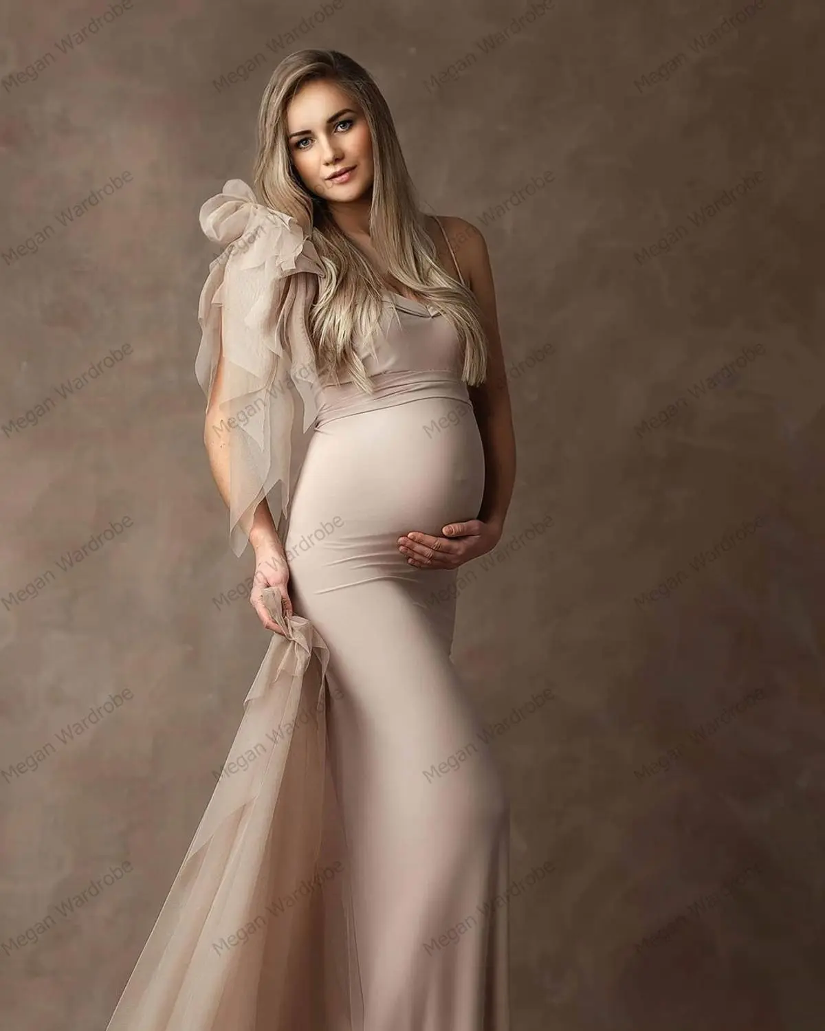 Mermaid Tulle Maternity Dresses With Tulle Bow Custom Made Spandex Women Photography Wear Plus Size Long Maternity Robes