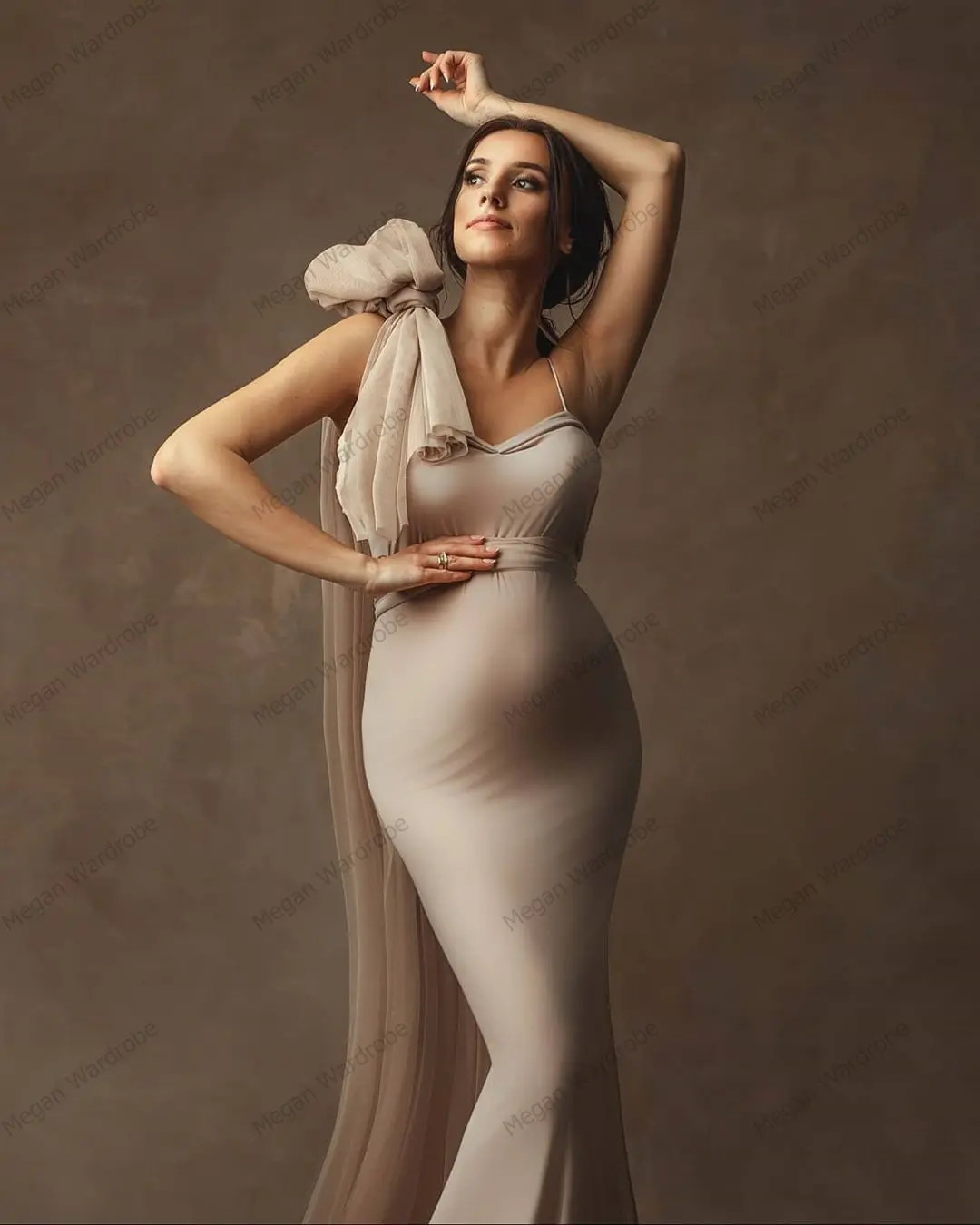 Mermaid Tulle Maternity Dresses With Tulle Bow Custom Made Spandex Women Photography Wear Plus Size Long Maternity Robes