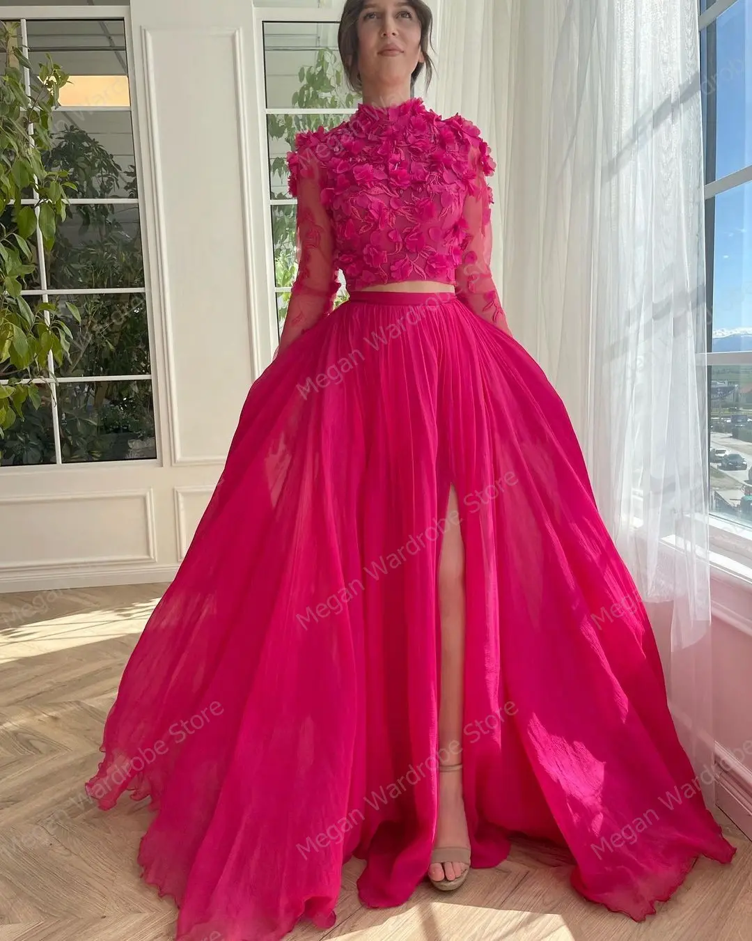 Charming Rose Red Tulle Summer Skirts Women Elastic Waist Split Long Skirt Casual High Waist Boho Beach Maxi Skirts Saias Femme