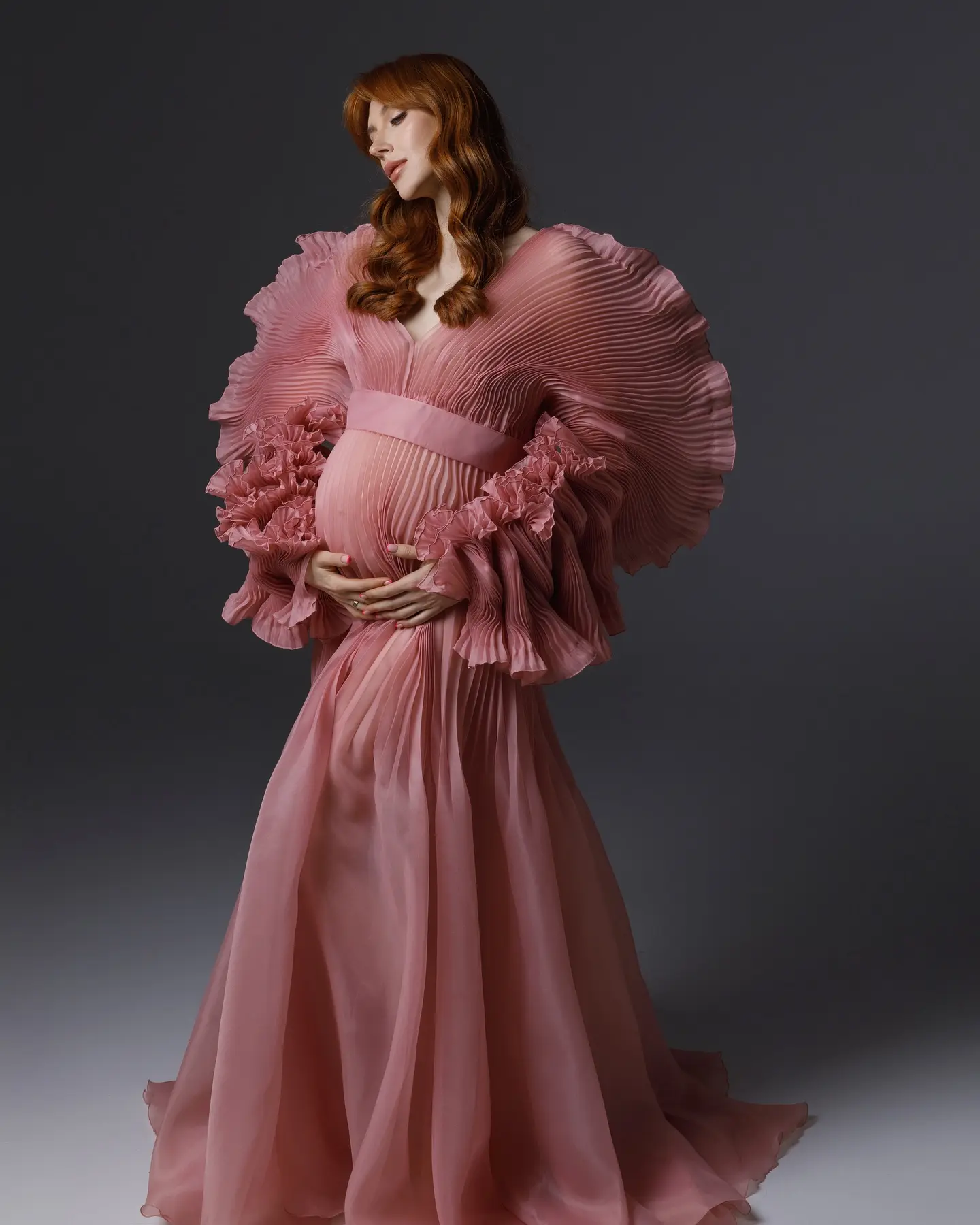 2025 New Arrival Pleated Tulle Maternity Dresses Long Sleeves Puffy Photo Shoot Women Elegant Pregnancy Gowns For Wedding Robes