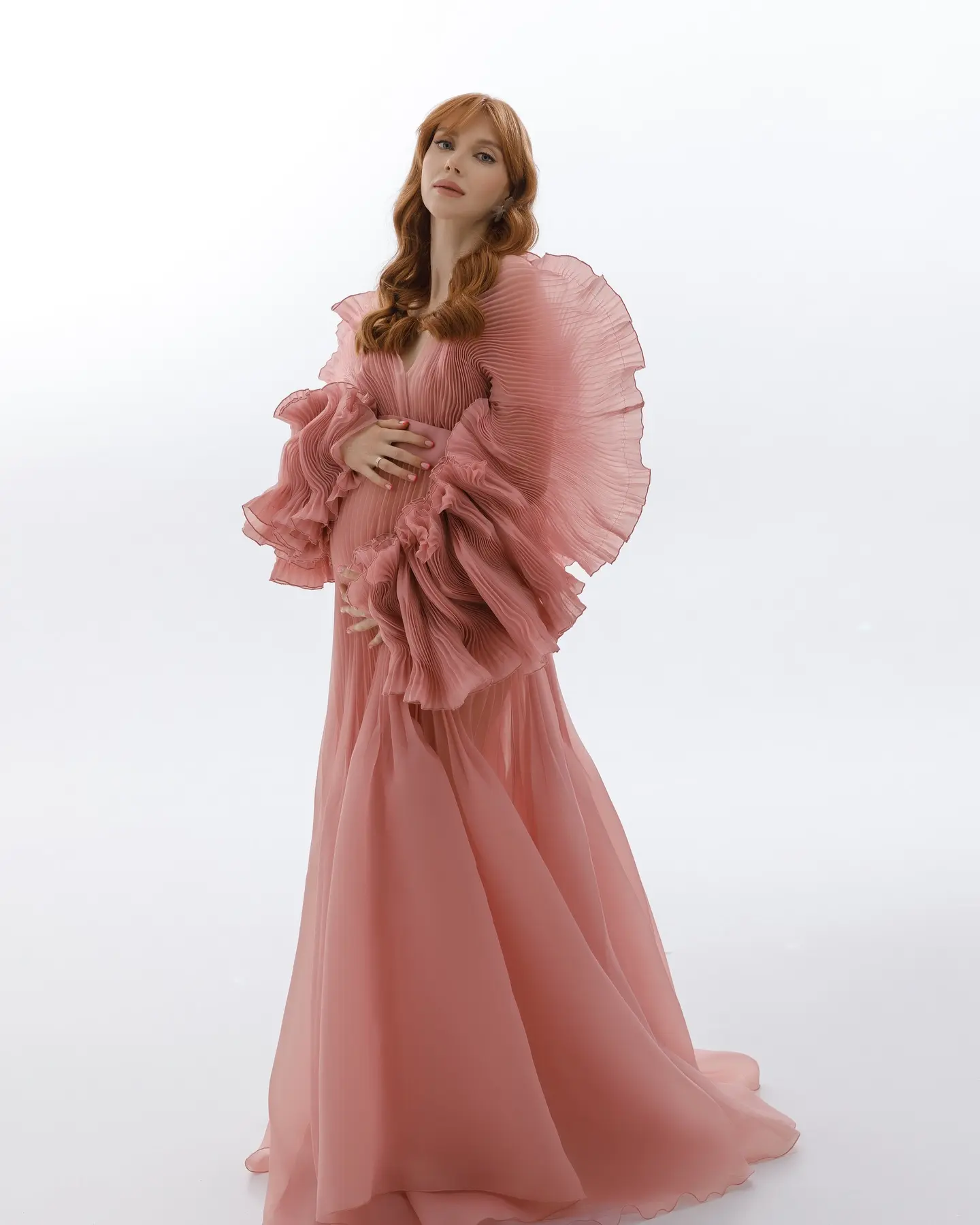 2025 New Arrival Pleated Tulle Maternity Dresses Long Sleeves Puffy Photo Shoot Women Elegant Pregnancy Gowns For Wedding Robes