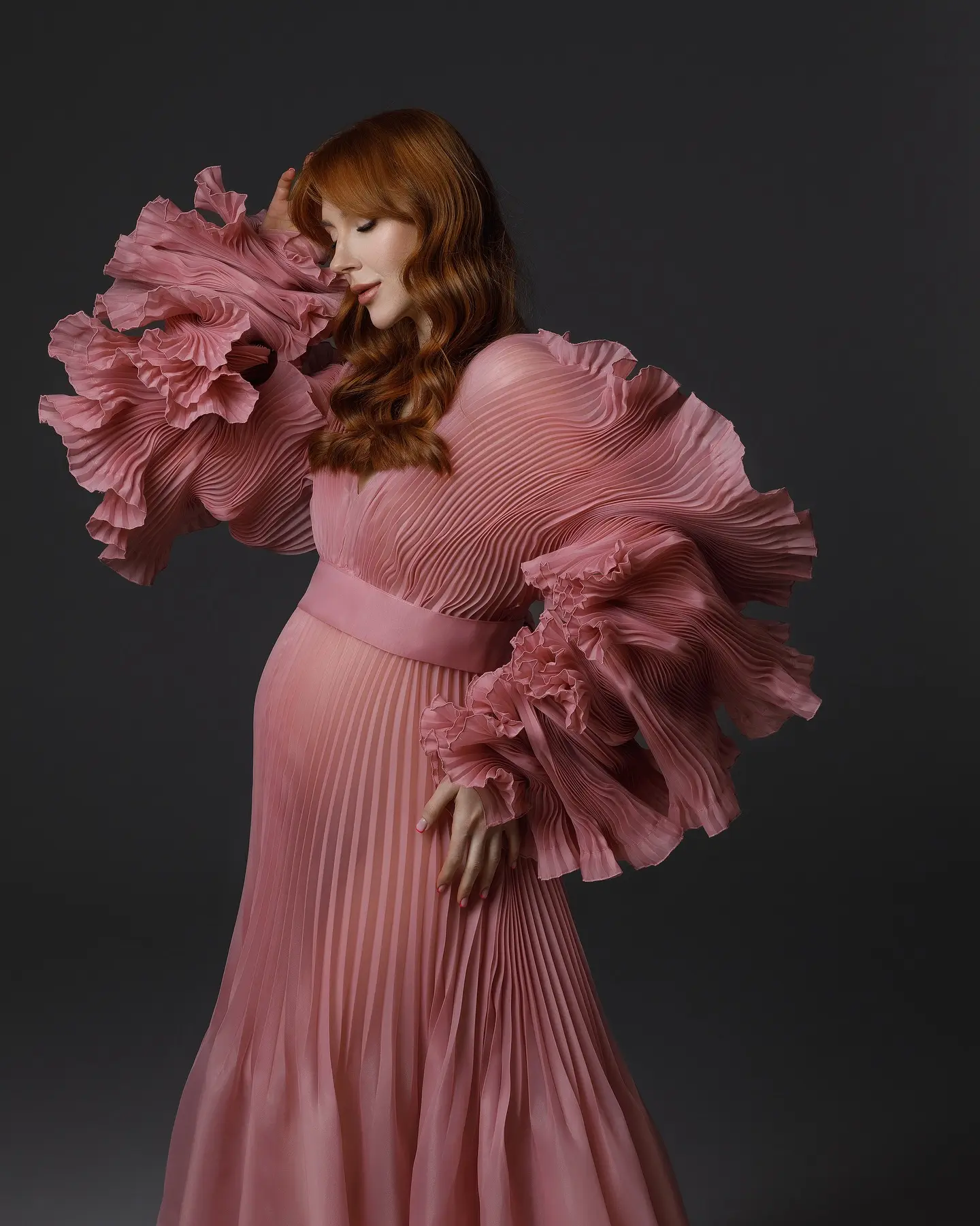2025 New Arrival Pleated Tulle Maternity Dresses Long Sleeves Puffy Photo Shoot Women Elegant Pregnancy Gowns For Wedding Robes